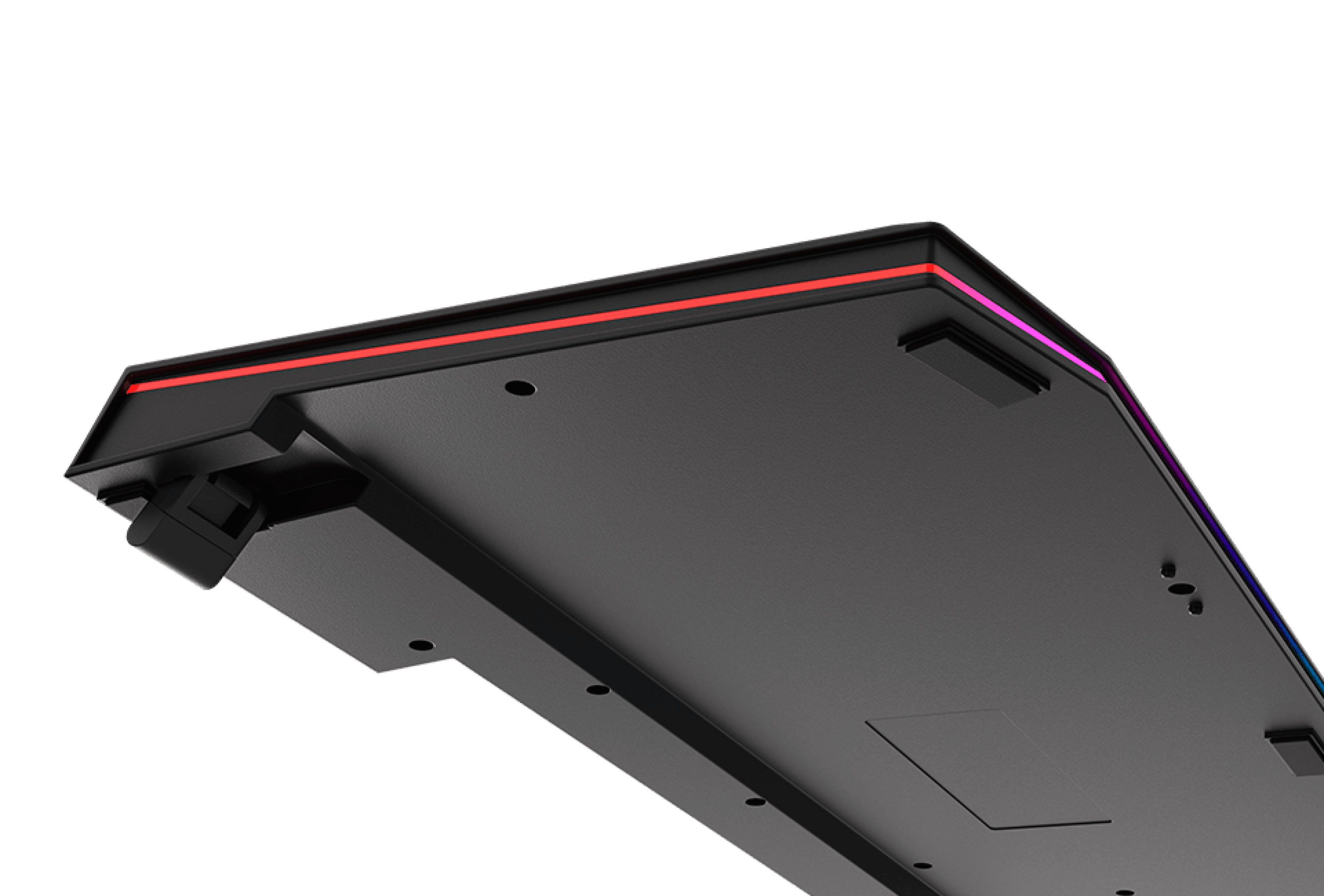 Underside view of the Genesis Lith 400 RGB gaming keyboard featuring slim design and customizable lighting