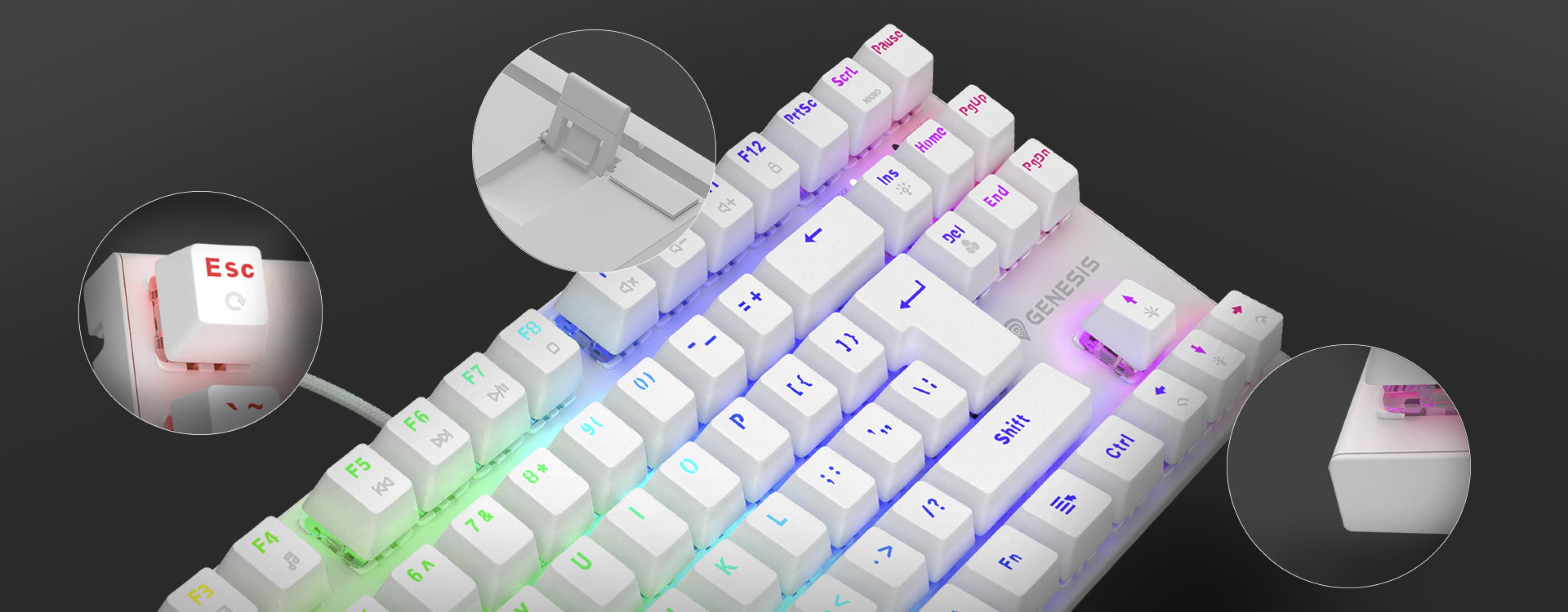 Gaming keyboard with RGB lighting, featuring hot-swappable mechanical brown switches and a compact TKL design