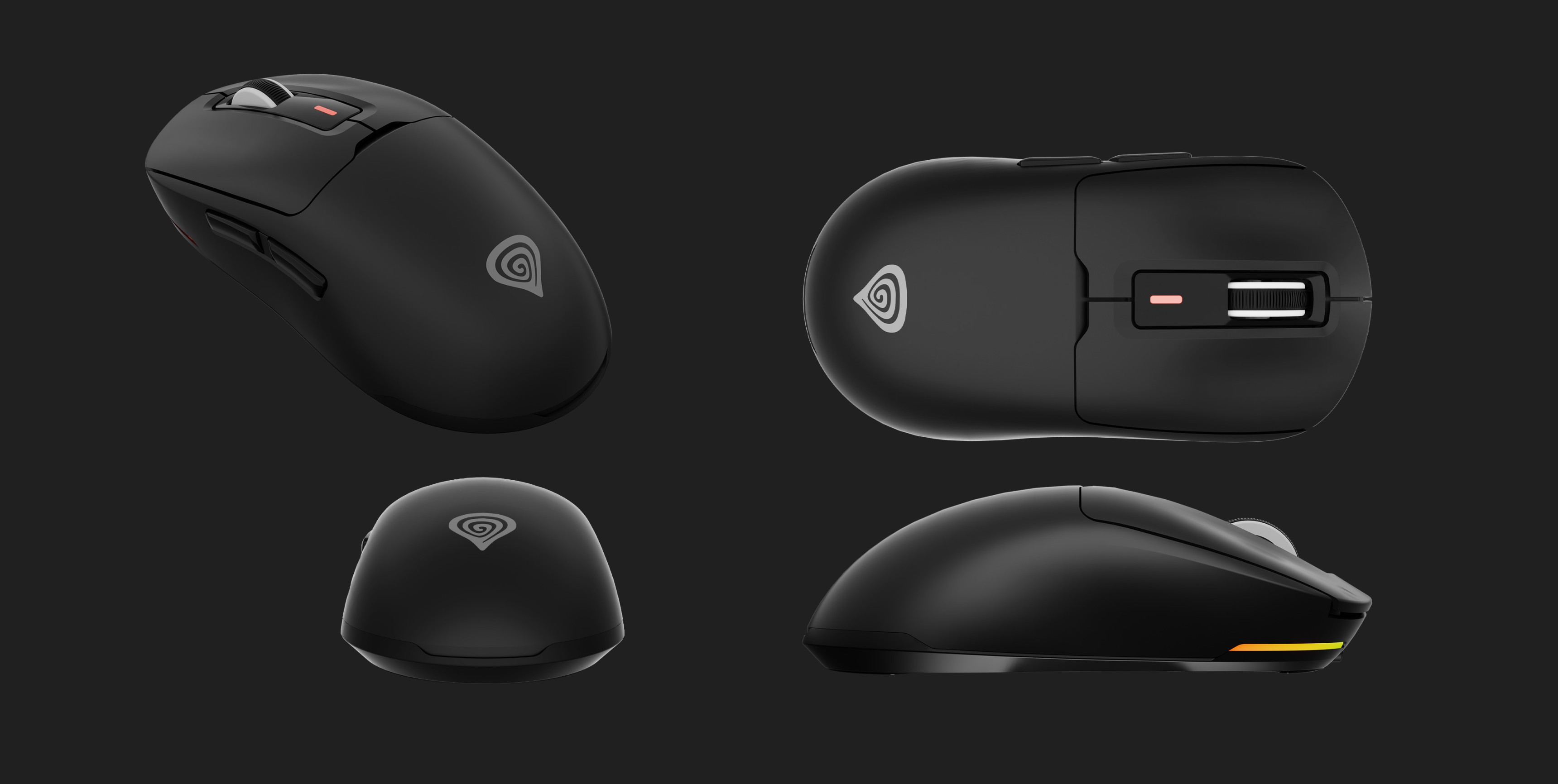 Wireless gaming mouse Genesis Zircon 660, black, featuring adjustable DPI up to 12,000, shown from multiple angles