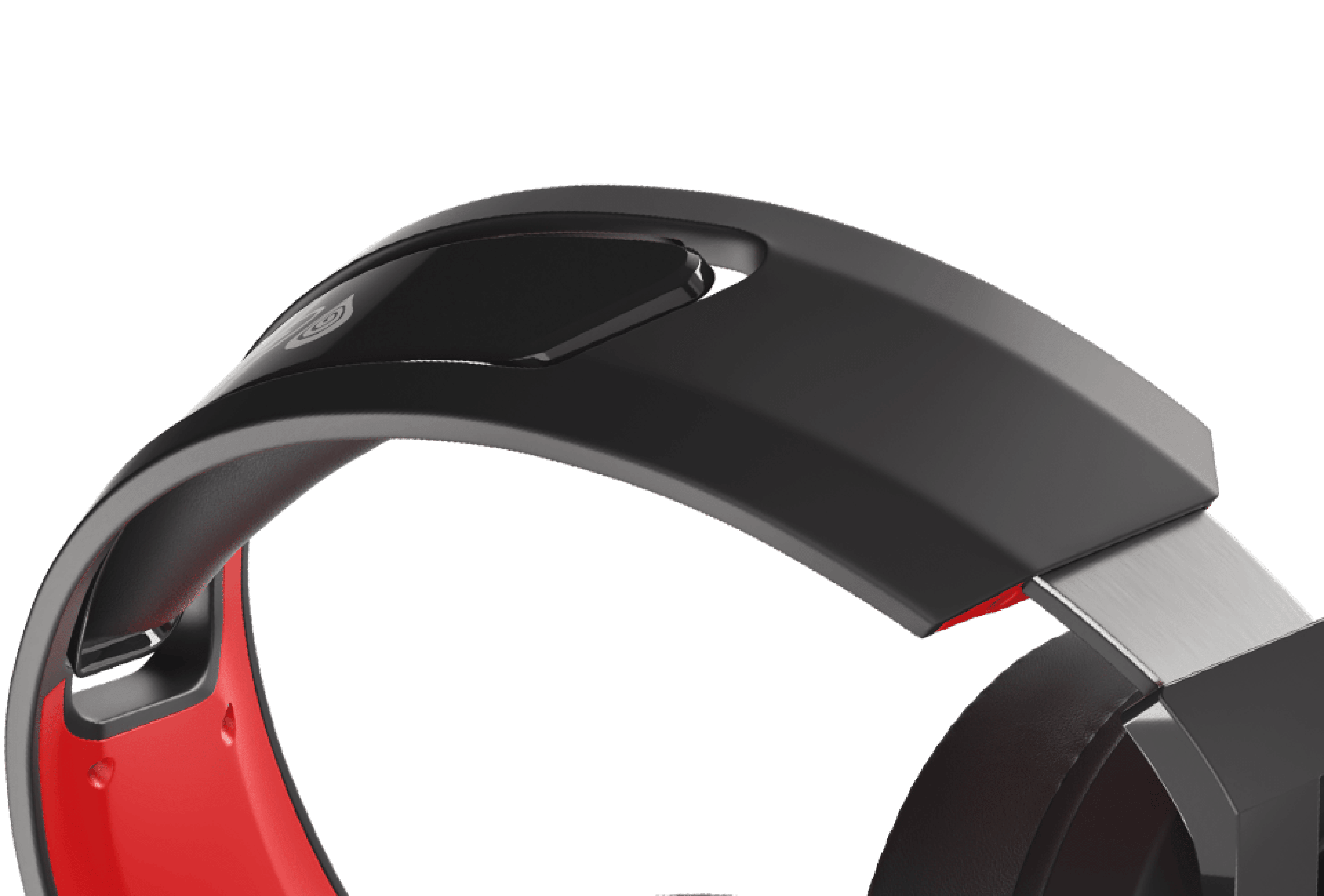 Black and red wireless over-ear headphones with a microphone and adjustable headband