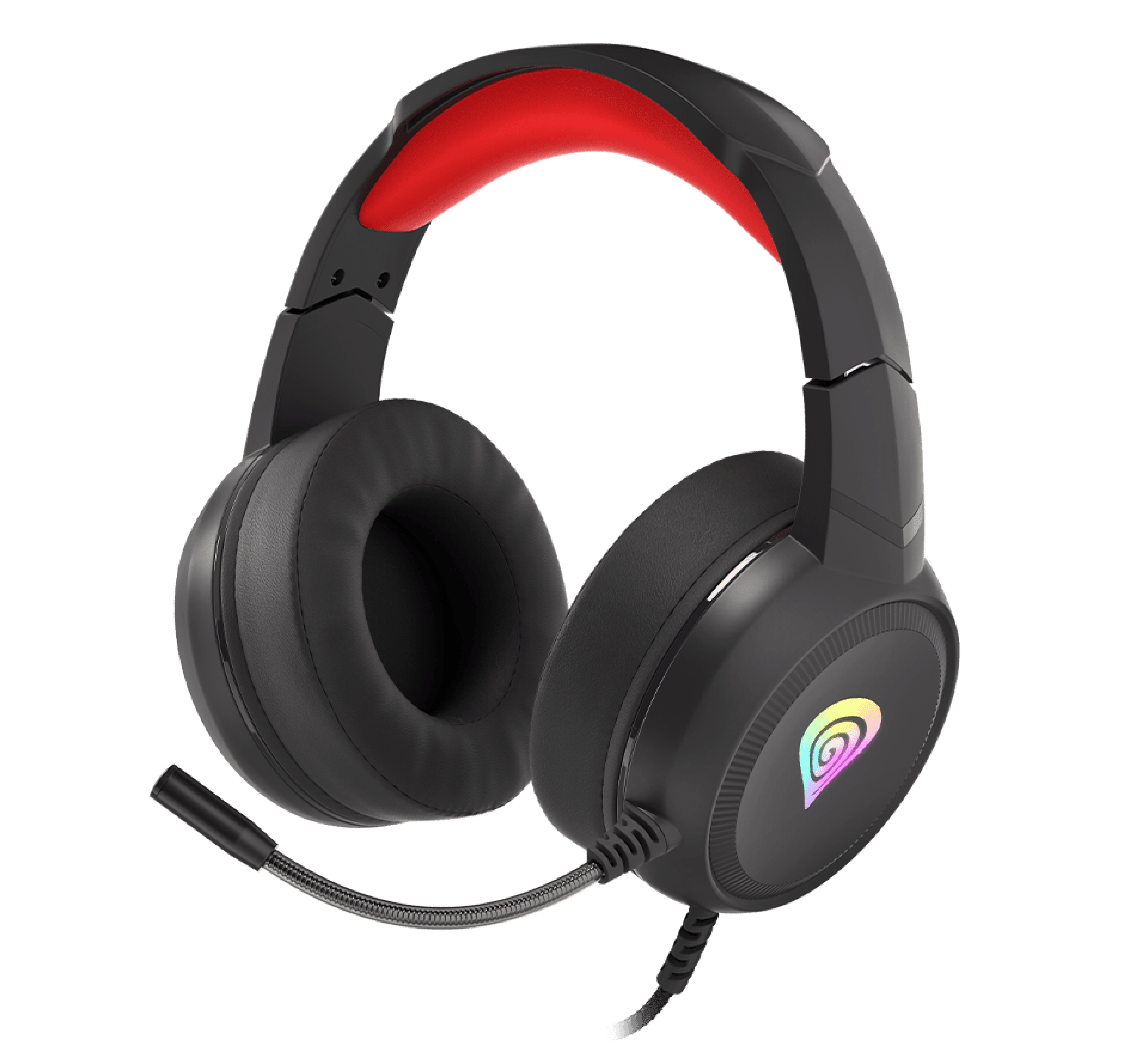 Headphones with a flexible microphone and comfortable ear cushions in a modern design.