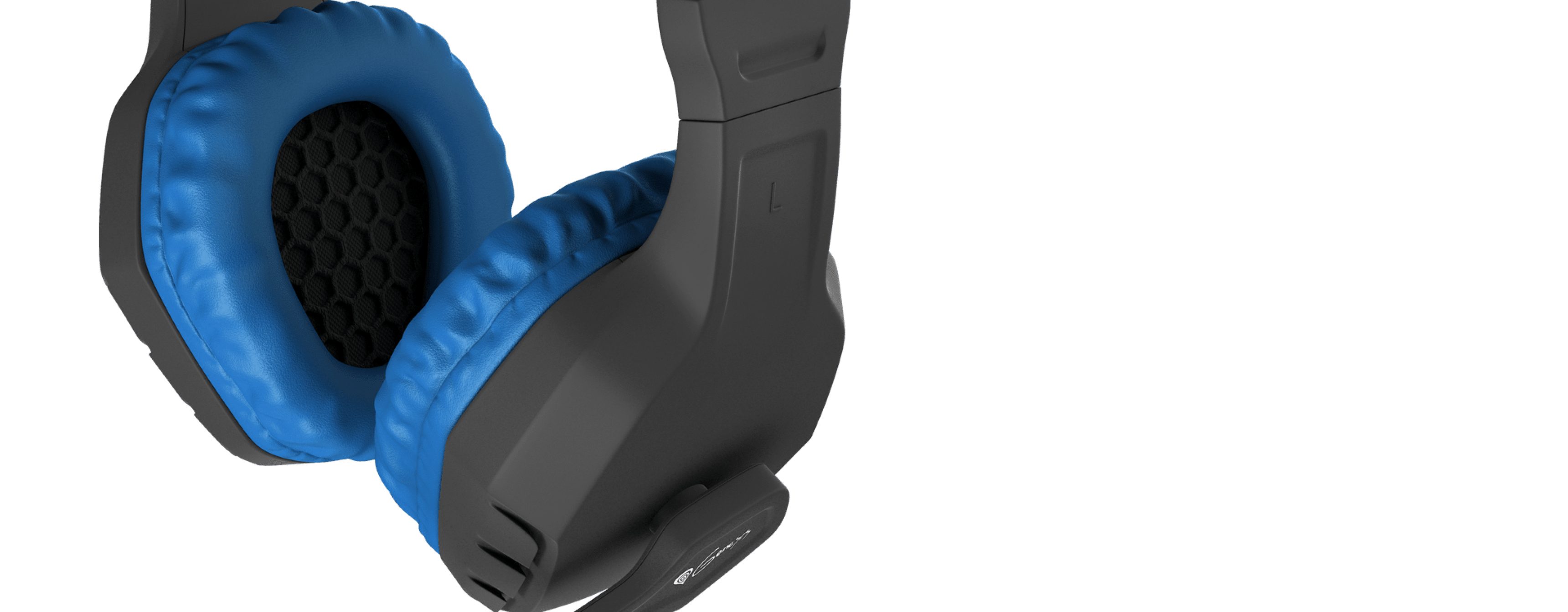 Black and blue Genesis Argon 200 over-ear headphones with a microphone and cushioned ear pads