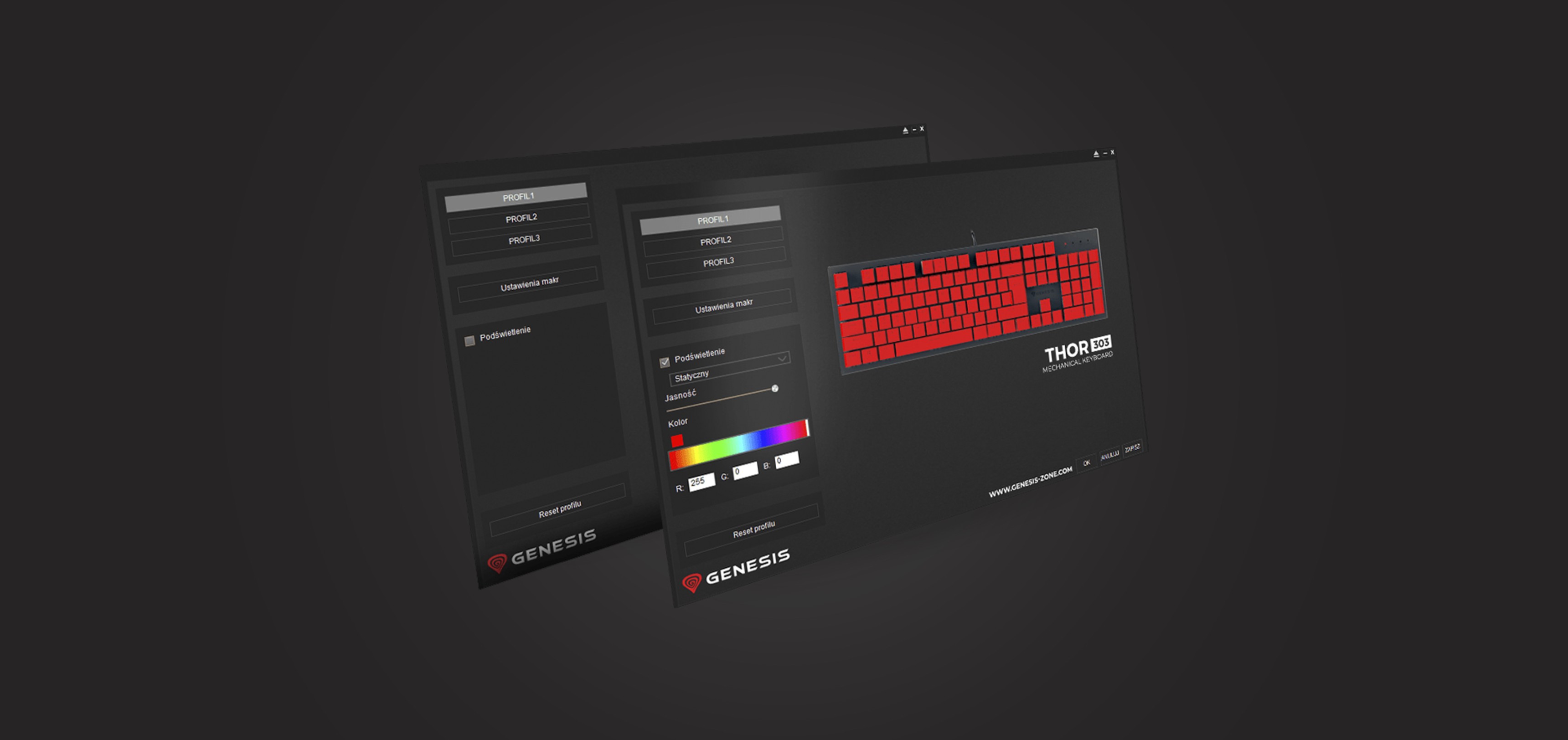 Gaming keyboard Genesis Thor 303 with RGB backlighting, mechanical red switches, and hot-swappable features
