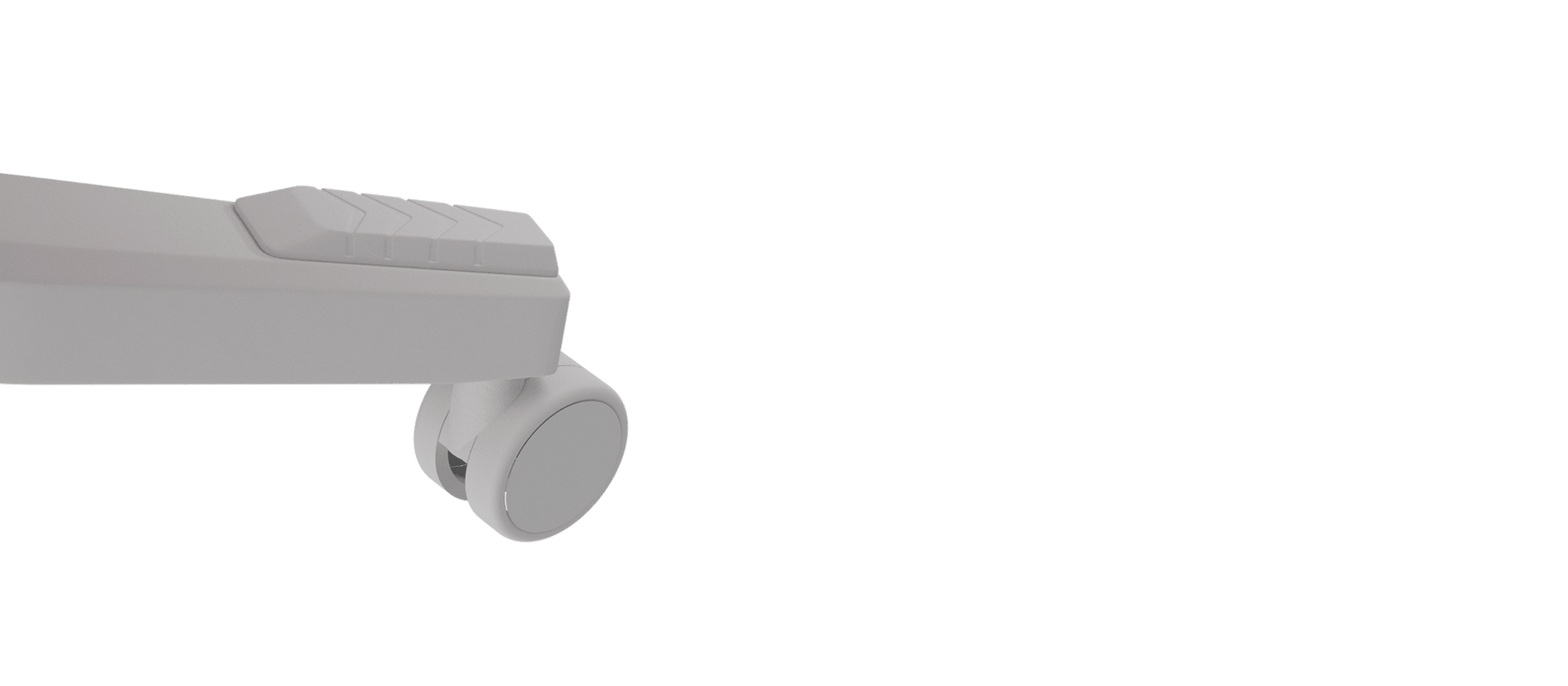 Close-up of the Genesis Nitro 710 gaming chair's white armrest and wheel