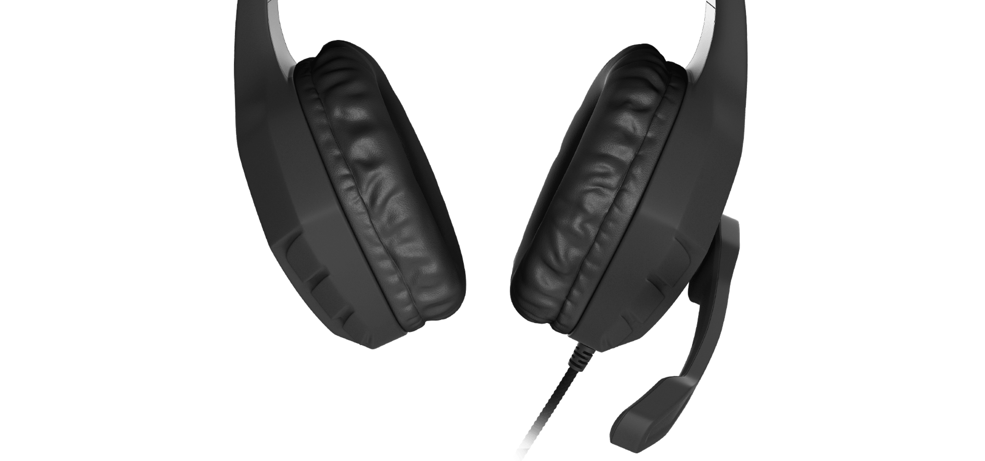 Black Genesis Argon 200 over-ear headphones with a built-in microphone. Features padded ear cups for comfort