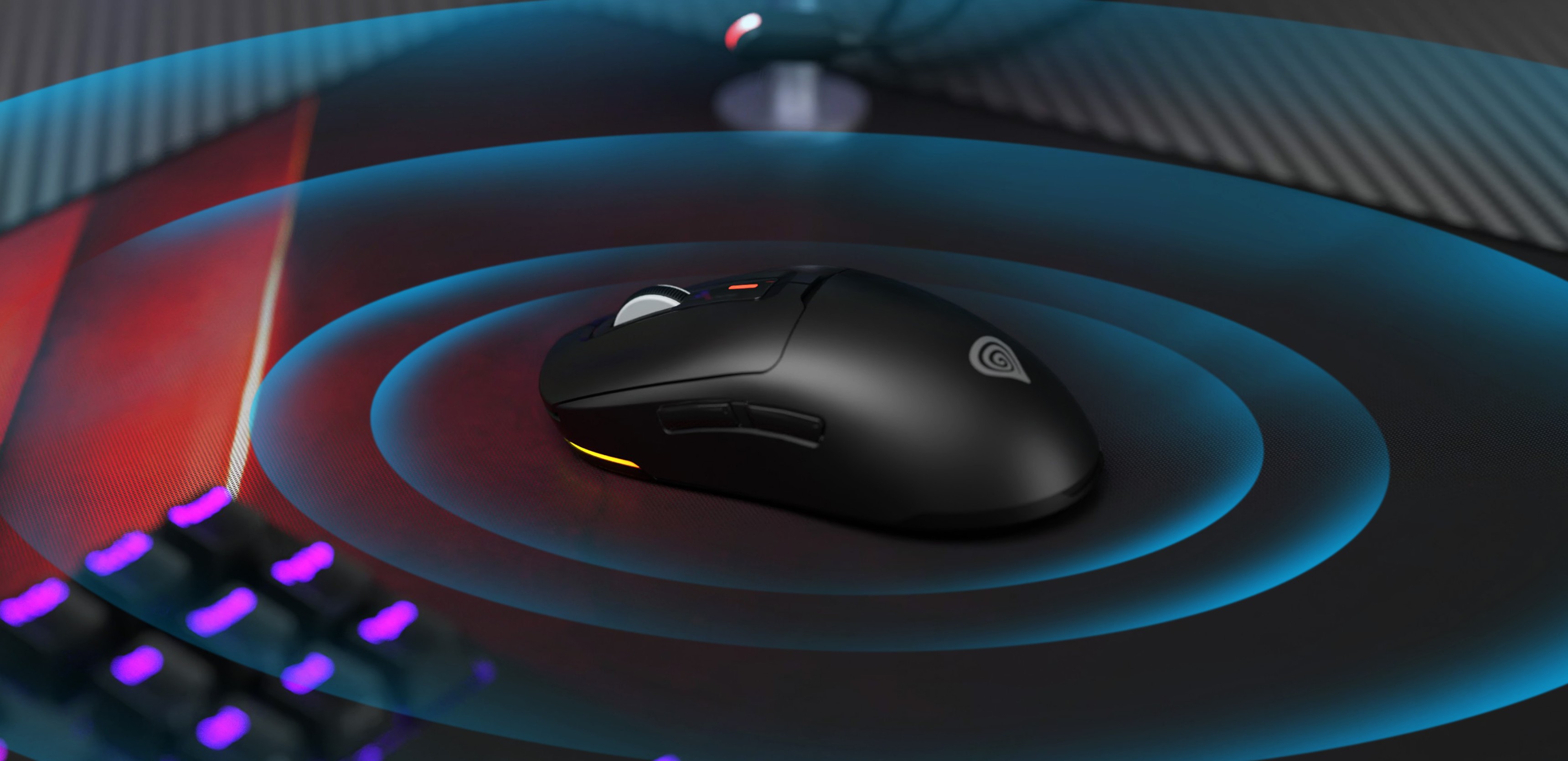 Wireless gaming mouse Genesis Zircon 660, featuring a sleek black design and 12,000 DPI sensor, placed on a gaming mouse pad