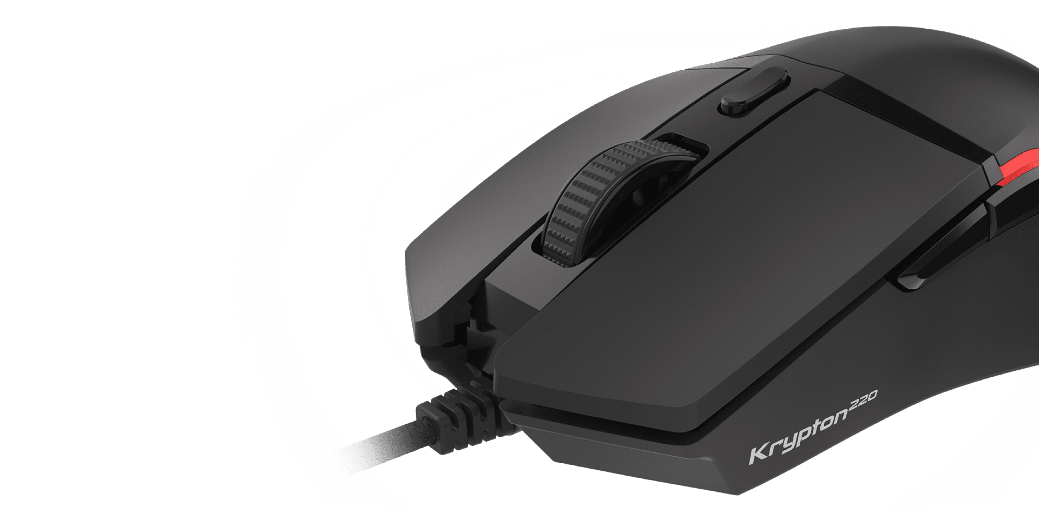 Black gaming mouse Genesis Krypton 220 with RGB lighting and a DPI of up to 6400, featuring customizable buttons
