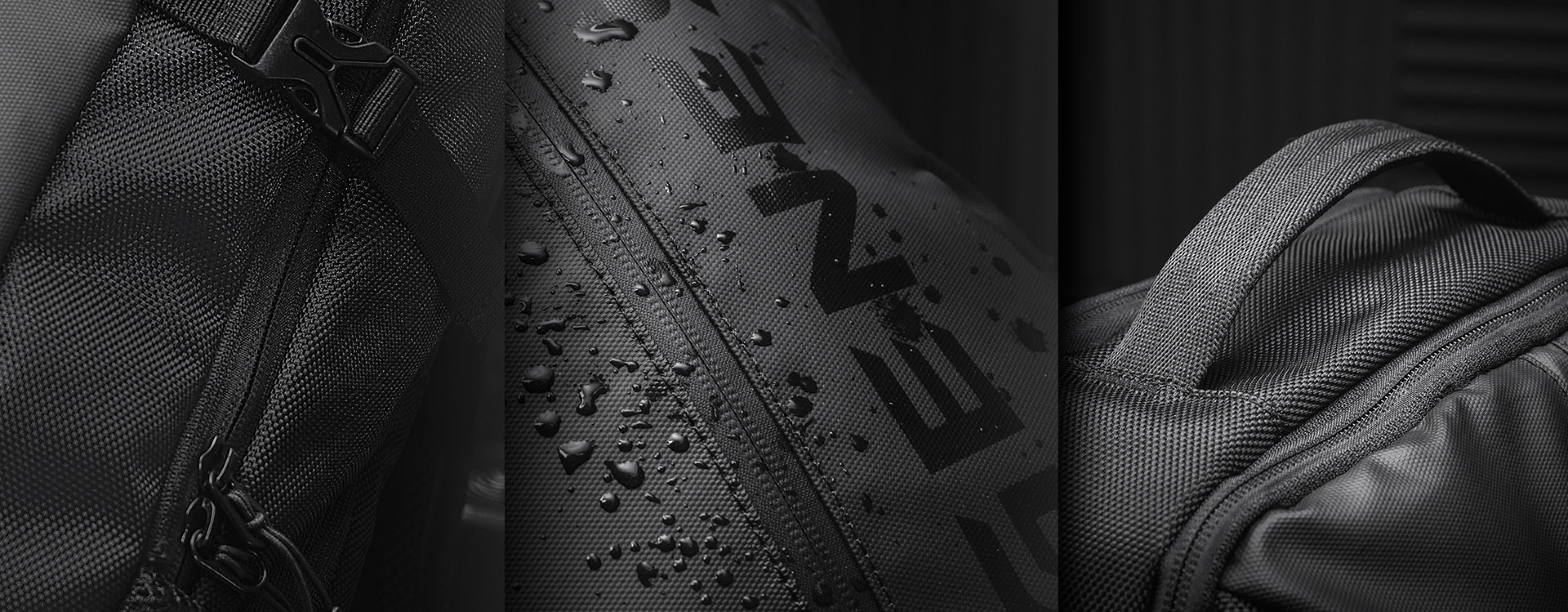 Close-up of the Genesis Pallad 410 black laptop backpack, showcasing details like zippers, water-resistant material, and strap design