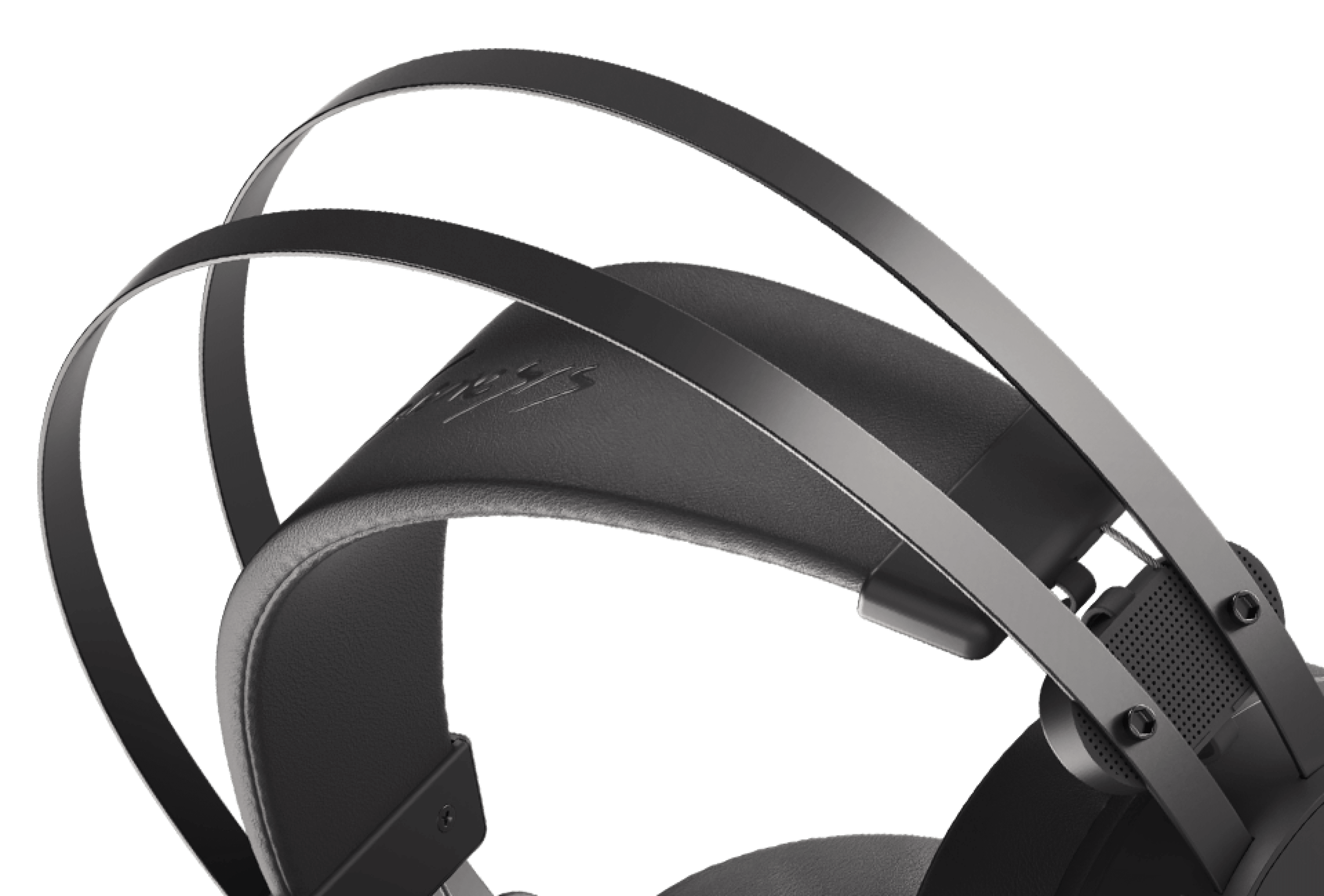 Close-up of black headphones showcasing the sleek headband and cushion.