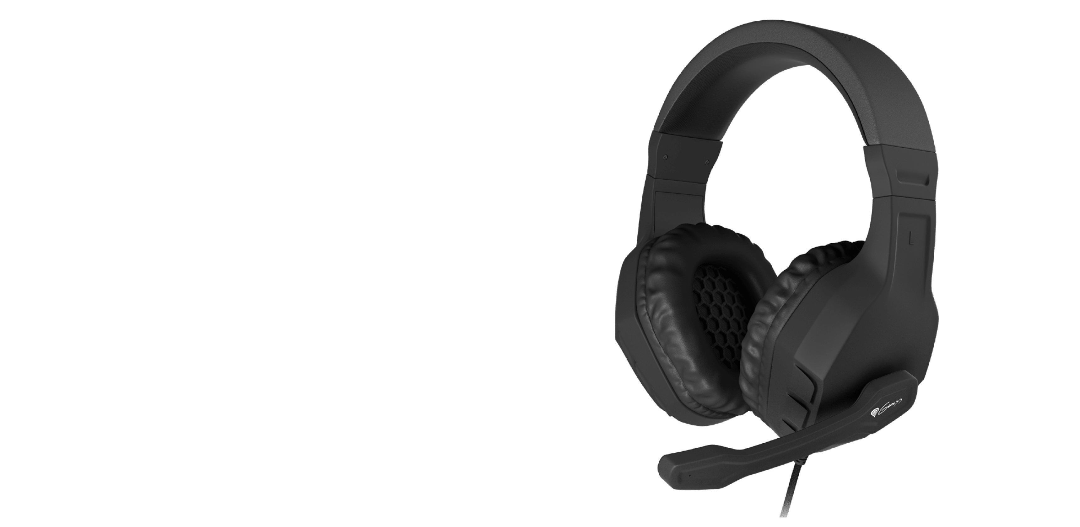 Black Genesis Argon 200 over-ear headphones with a microphone and comfortable ear padding