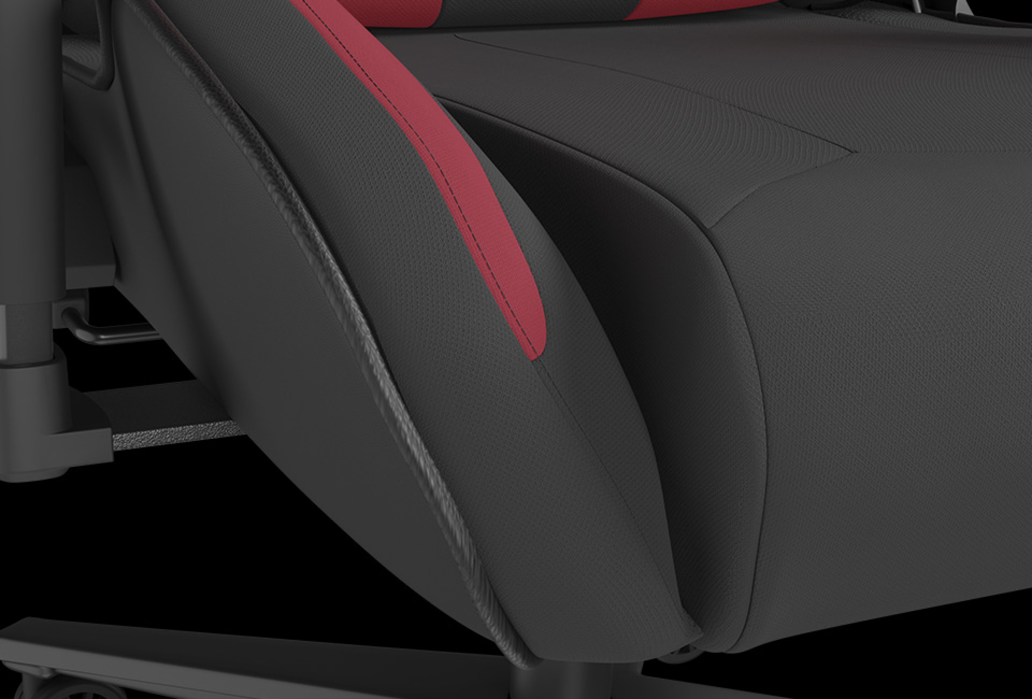 Close-up view of the Genesis Nitro 720 gaming chair in black and red, highlighting its sleek design and cushioning details