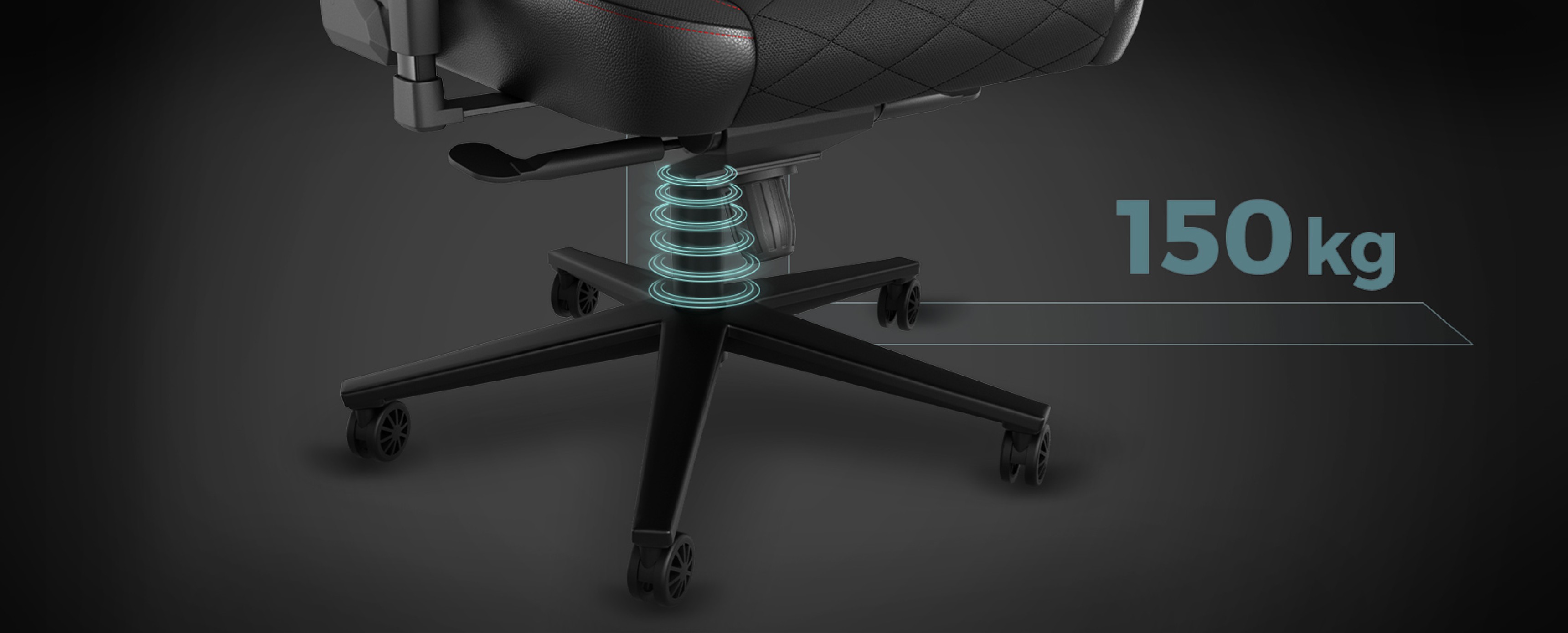 Gaming chair Genesis Nitro 890 G2 in black, featuring a sturdy base with a weight capacity of 150 kg, highlighted by a spring mechanism