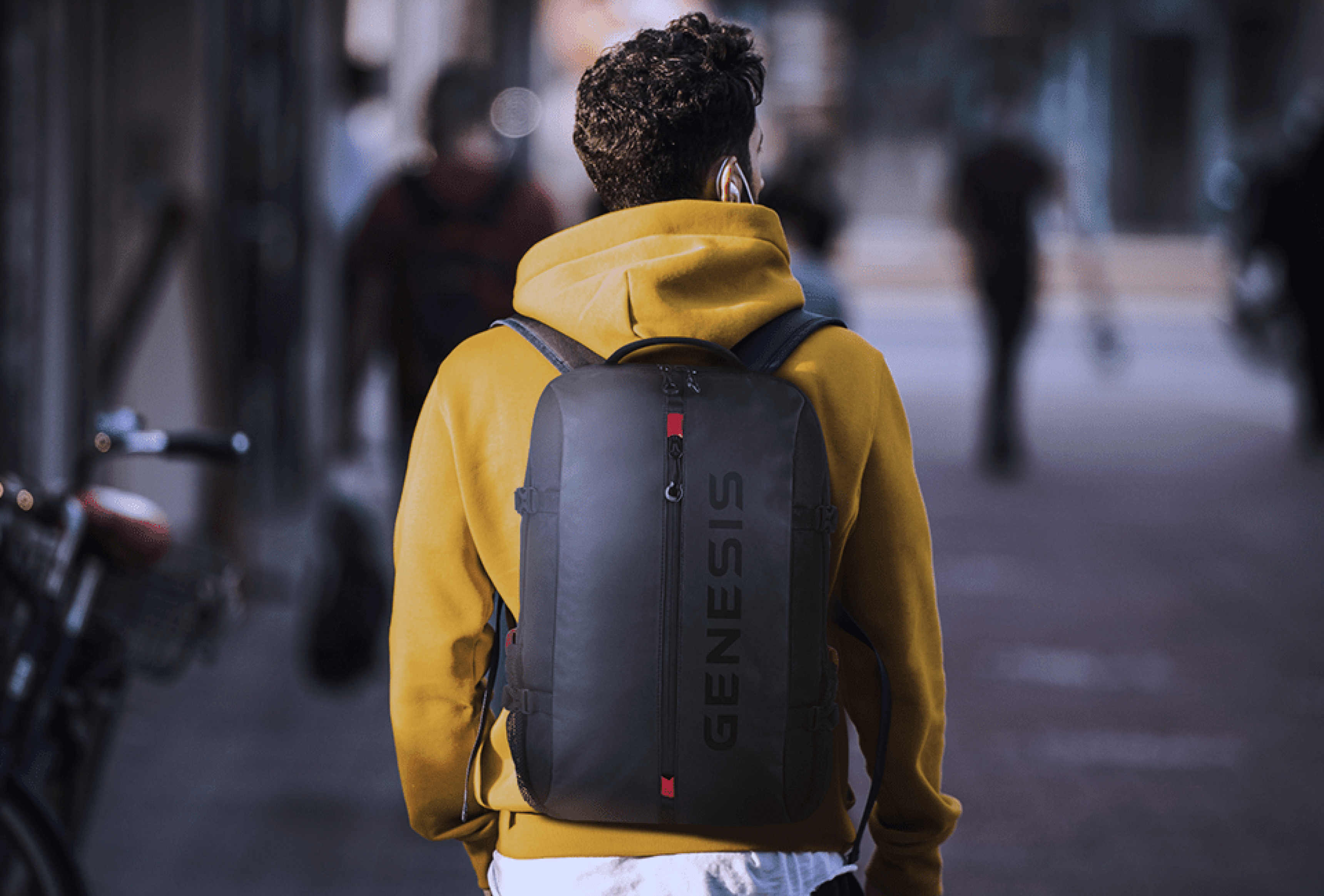 Black Genesis Pallad 410 laptop backpack being worn, featuring a sleek design and ample storage for a 15.6" laptop