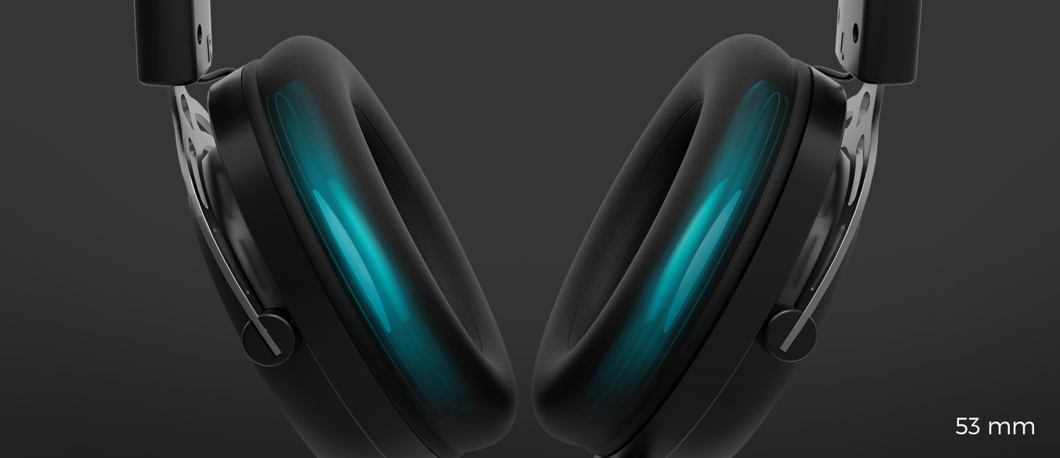 Black Genesis Toron 301 over-ear headphones with a microphone, featuring 53mm drivers and blue accents