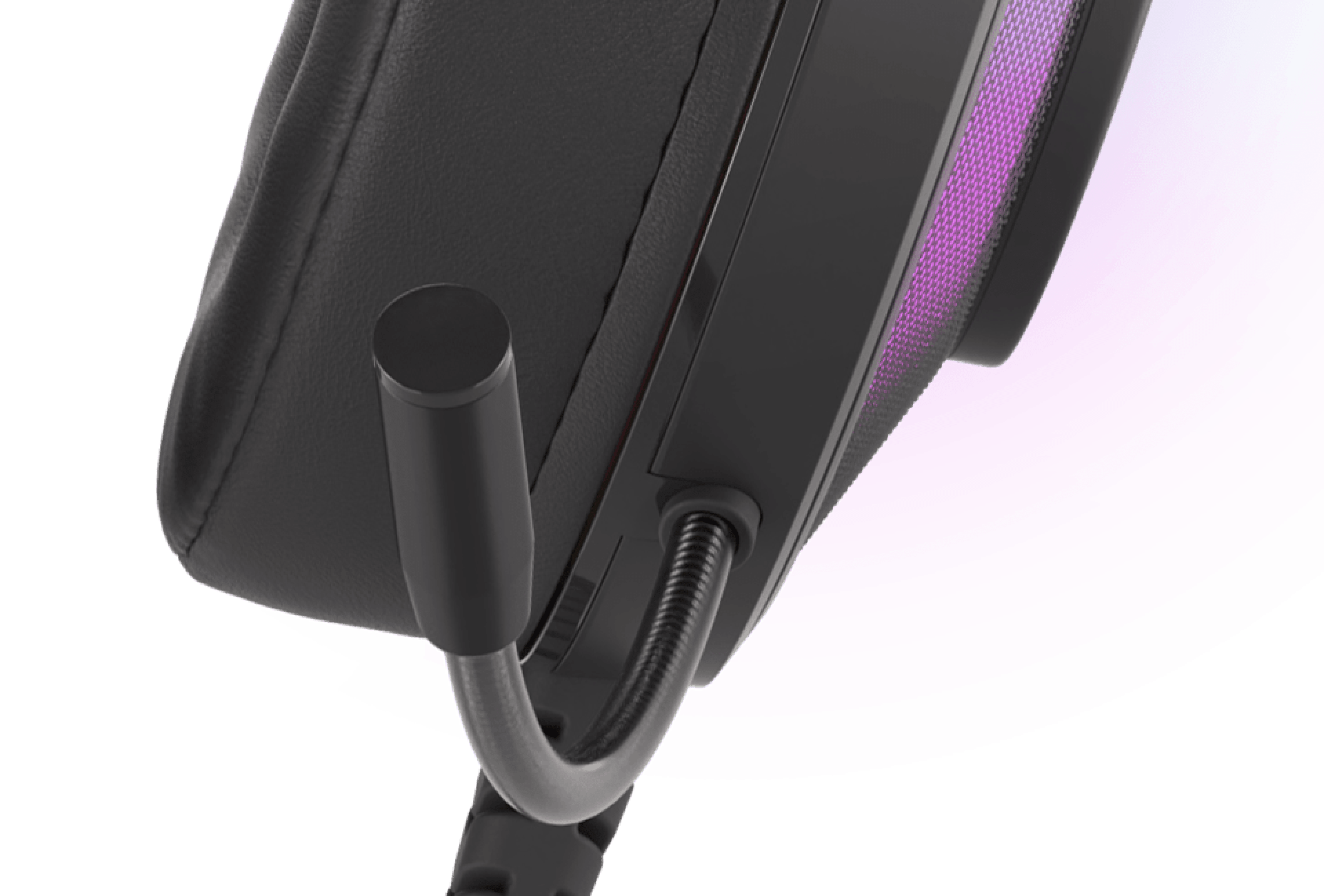 Headphones with a flexible microphone and a soft padded ear cup design.