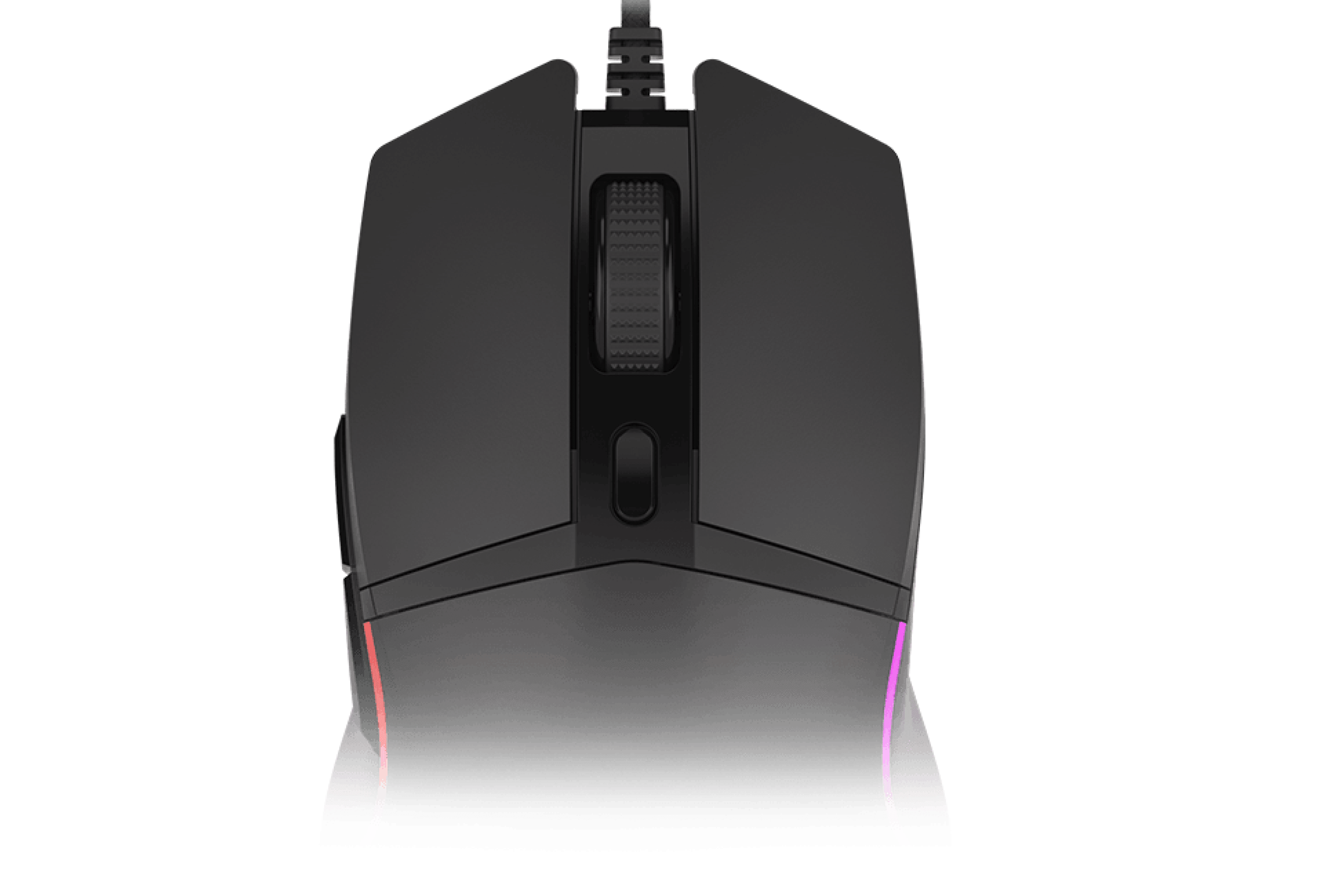 Black Genesis Krypton 220 gaming mouse with customizable RGB lighting and a 6400 DPI sensor, viewed from above