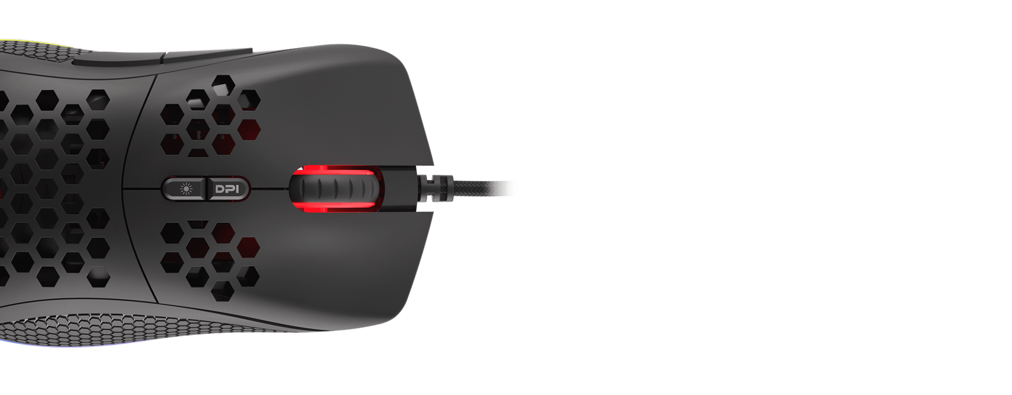 Black gaming mouse with RGB lighting, featuring a programmable design and an adjustable DPI setting up to 8000