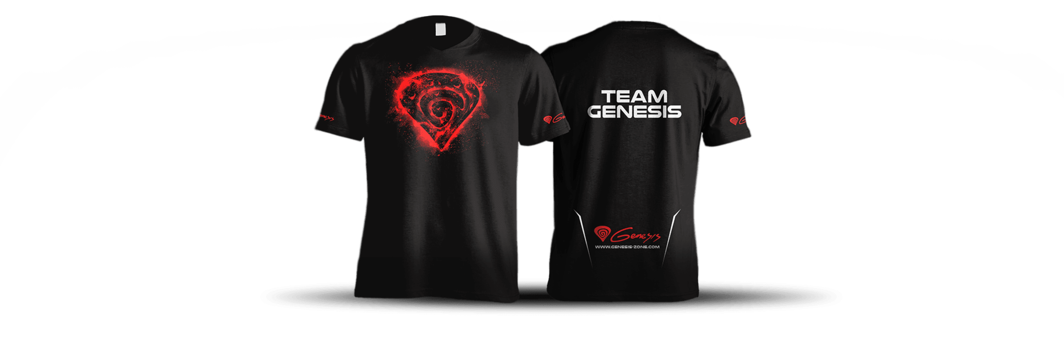 Black t-shirt with a red bear logo on the front and "TEAM GENESIS" text on the back. Size S