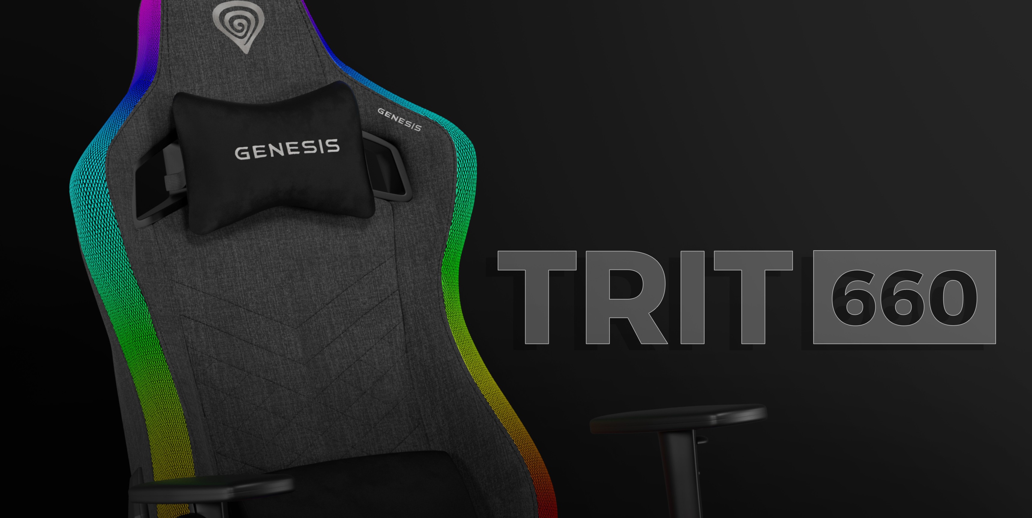 Gaming chair Genesis Trit 660 in gray with RGB lighting accents and a black headrest pillow