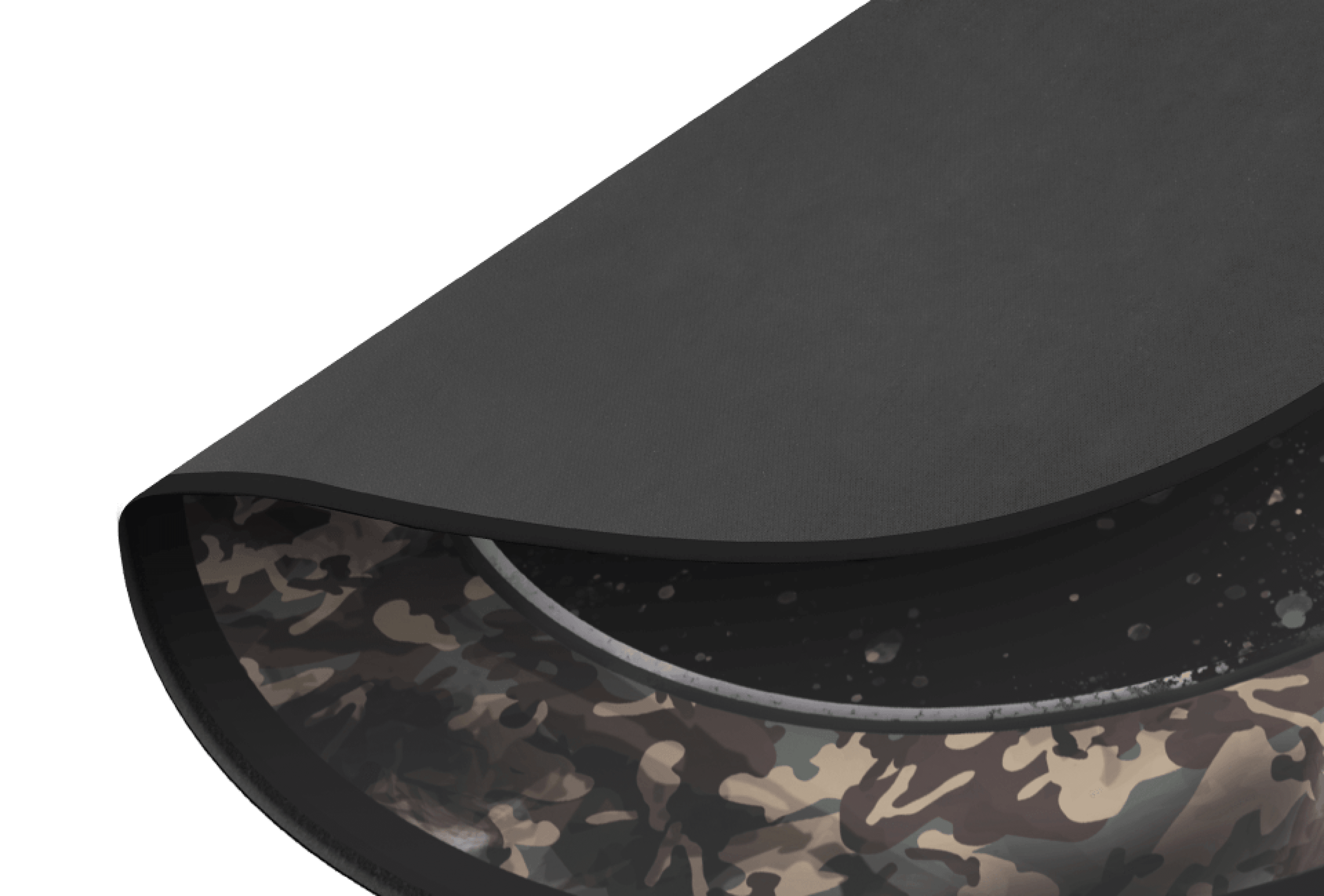 Protective mat for the Genesis Tellur 500 chair, featuring a black exterior and camouflage-patterned underside
