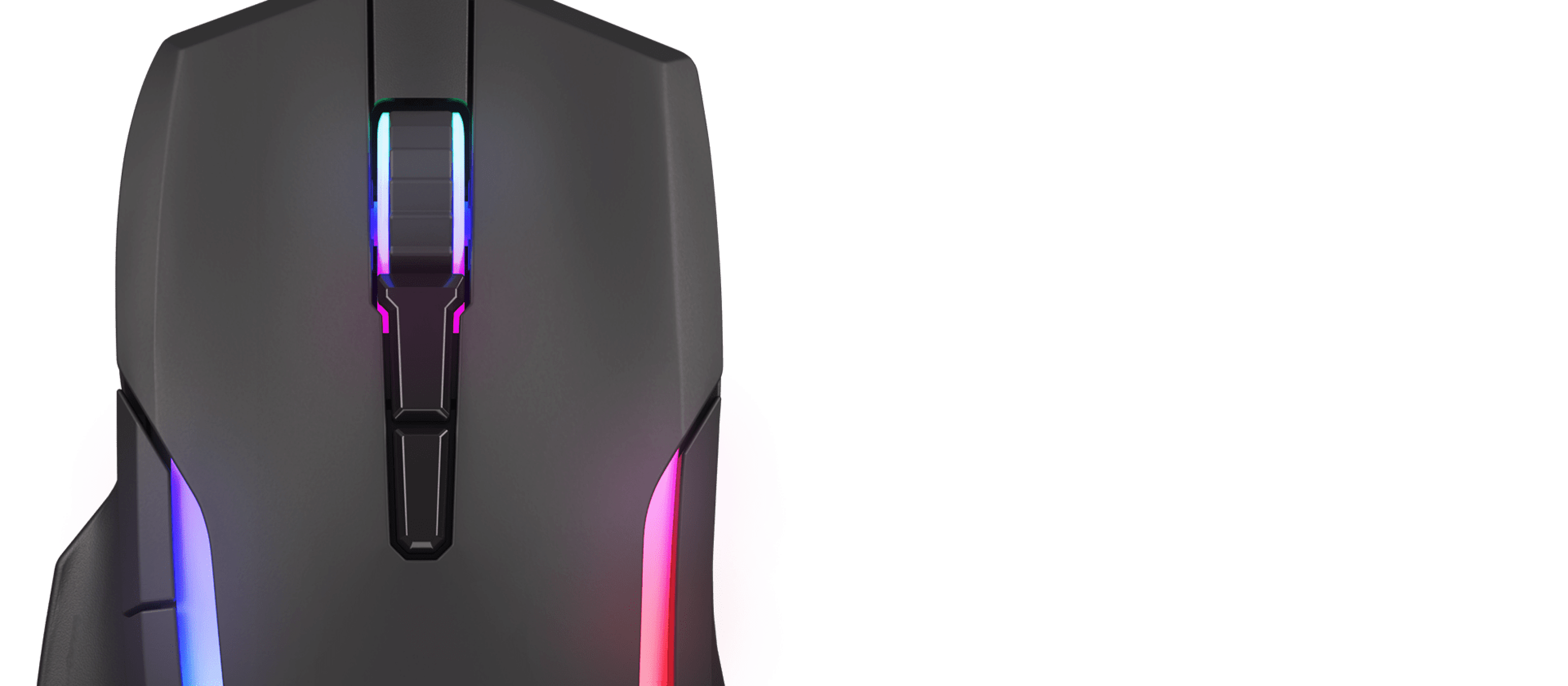 Black gaming mouse with RGB lighting and a silent click feature, designed for high precision with 12800 DPI sensitivity