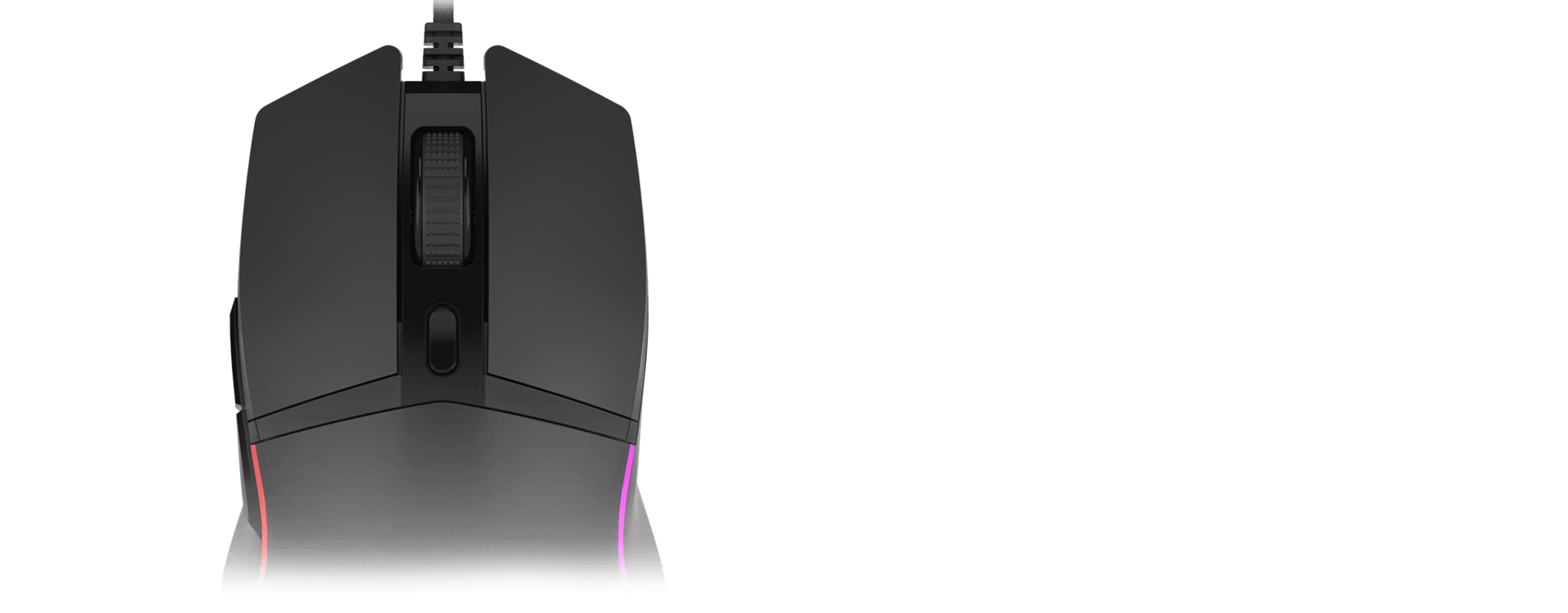 Black RGB gaming mouse from Genesis, featuring a 6400 DPI sensor and programmable buttons, viewed from above