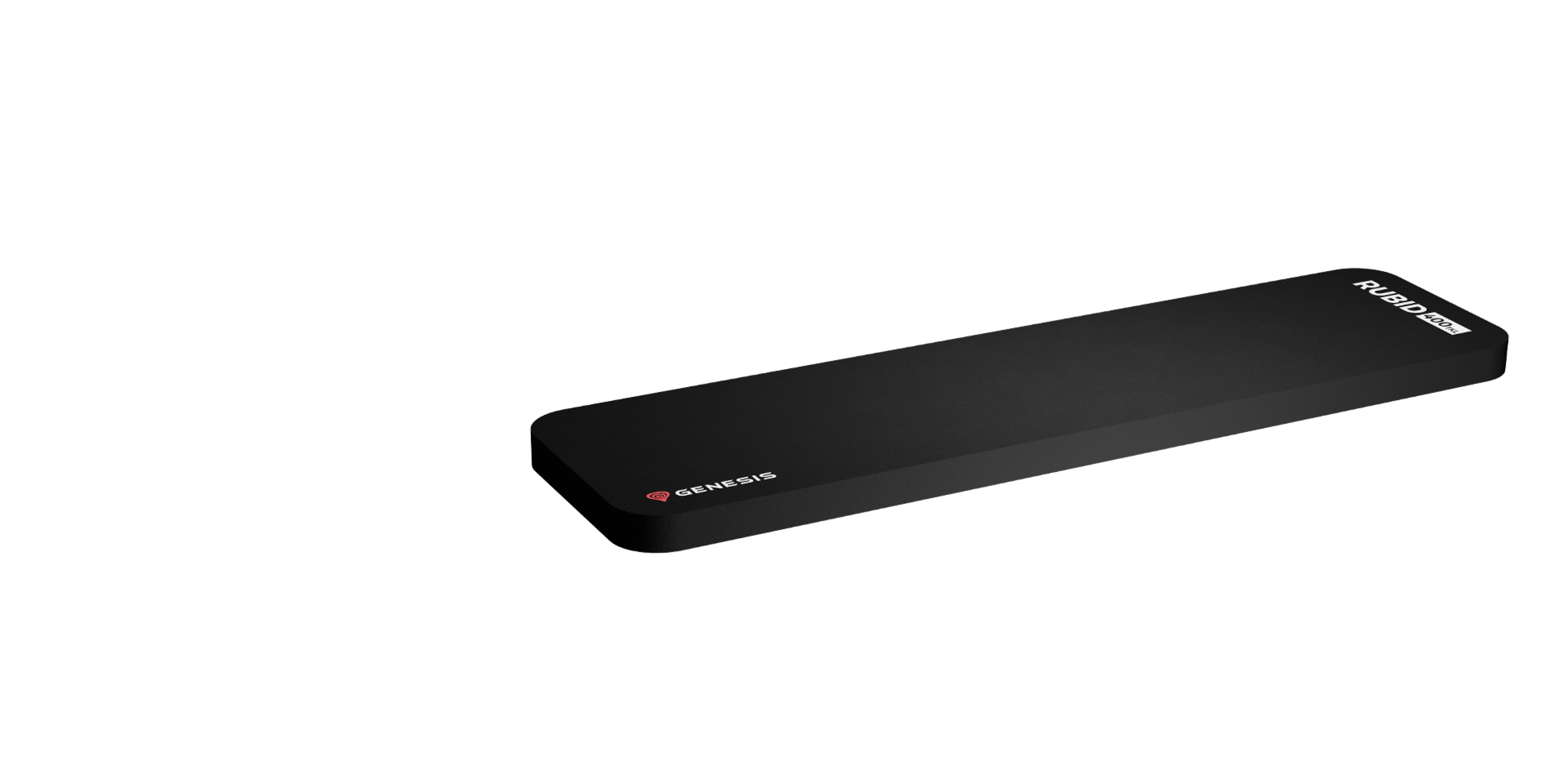 Black wrist rest pad with a sleek design, measuring 360x95x15mm, suitable for ergonomic support