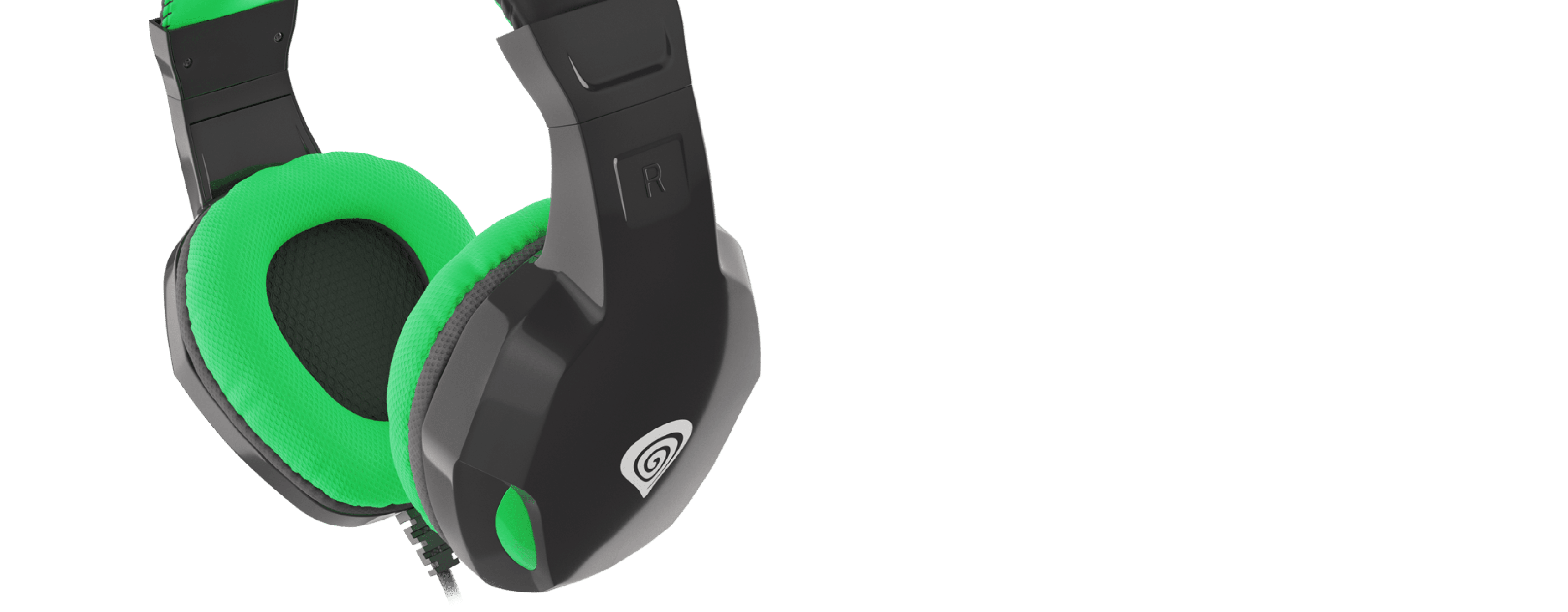 Black and green over-ear headphones with a microphone, featuring cushioned ear pads for comfort