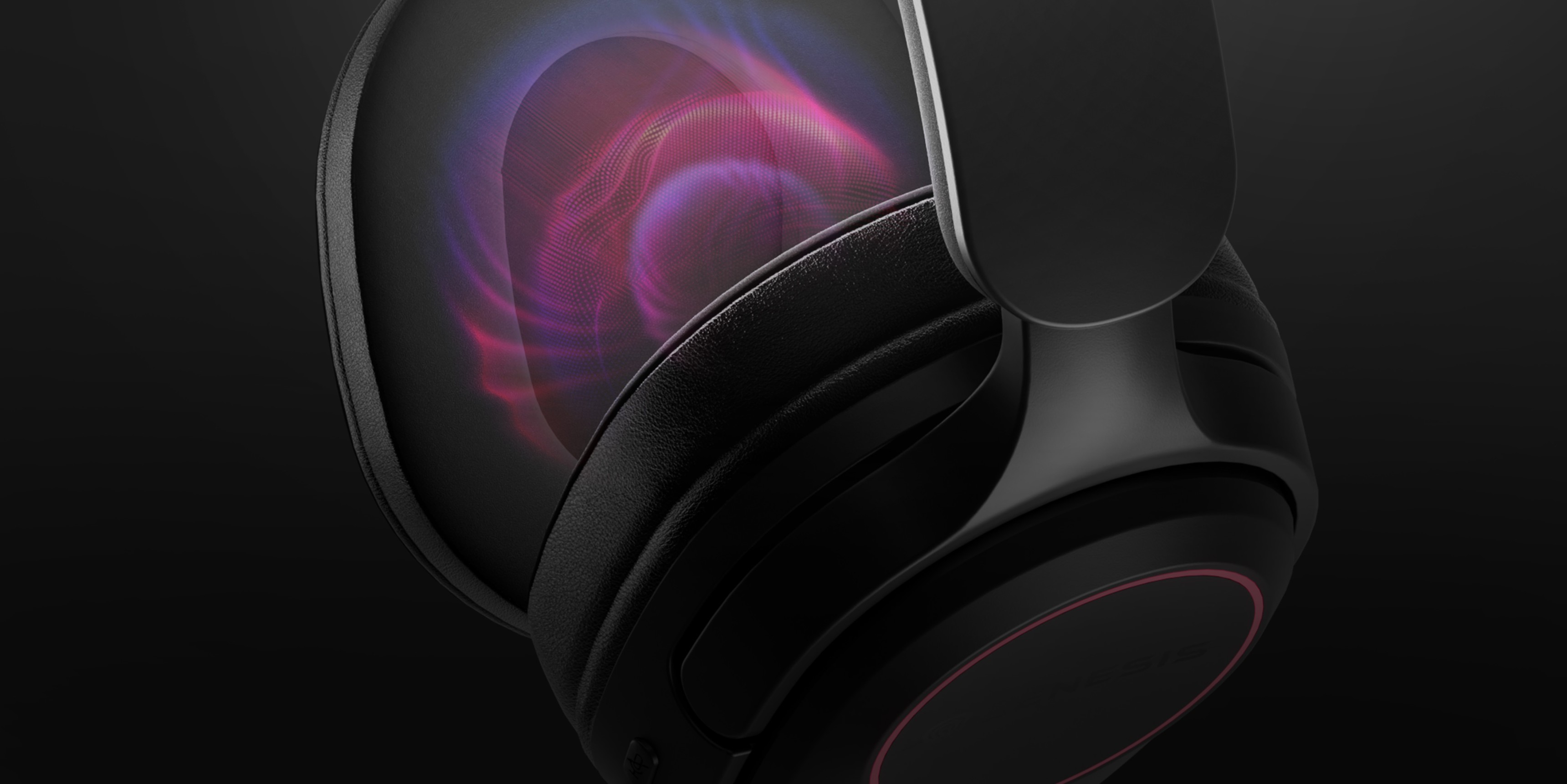 Headphones with a sleek design and colorful light effects on the ear cups.