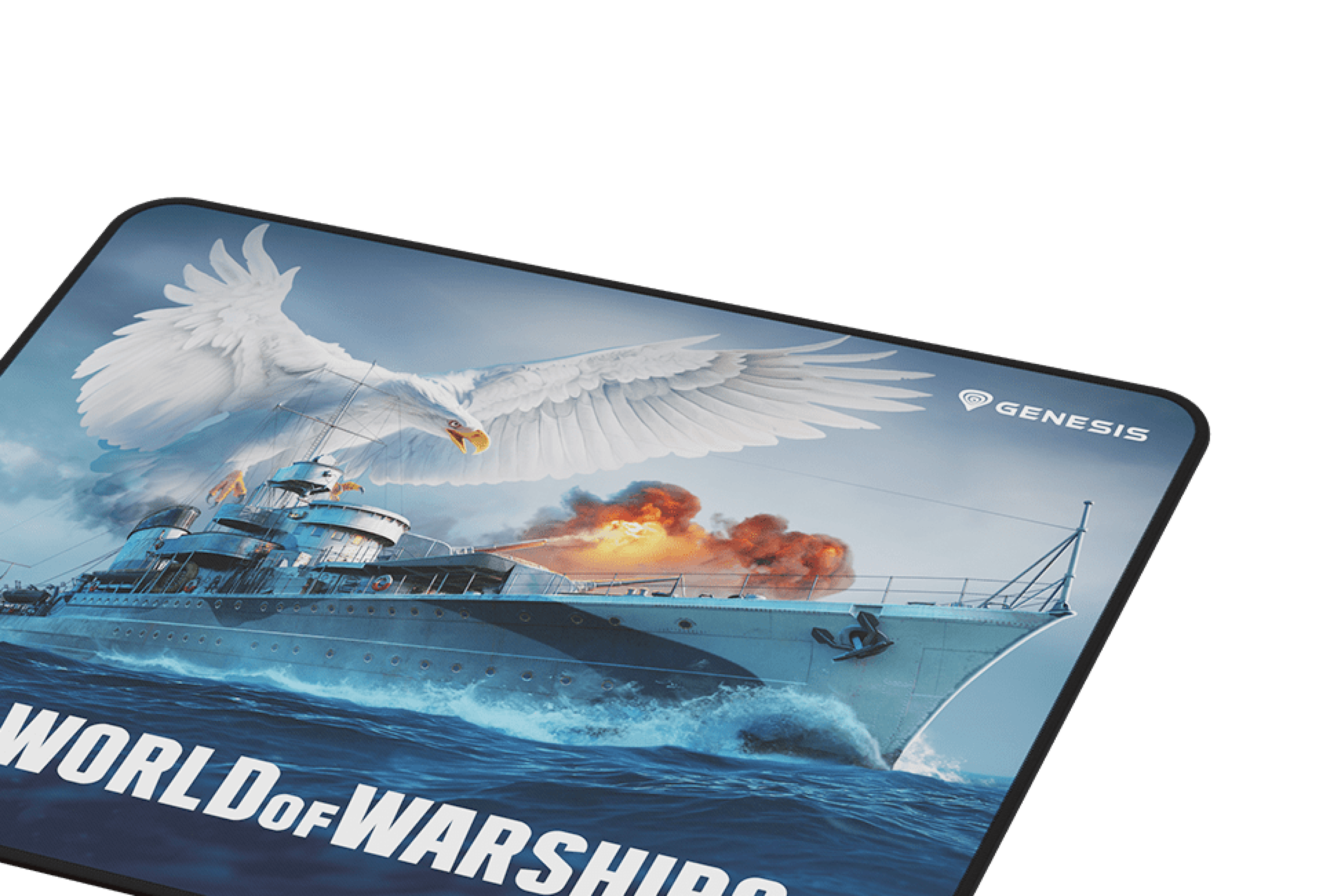 Mouse pad featuring dramatic artwork from World of Warships, showcasing a ship and an eagle in an ocean setting
