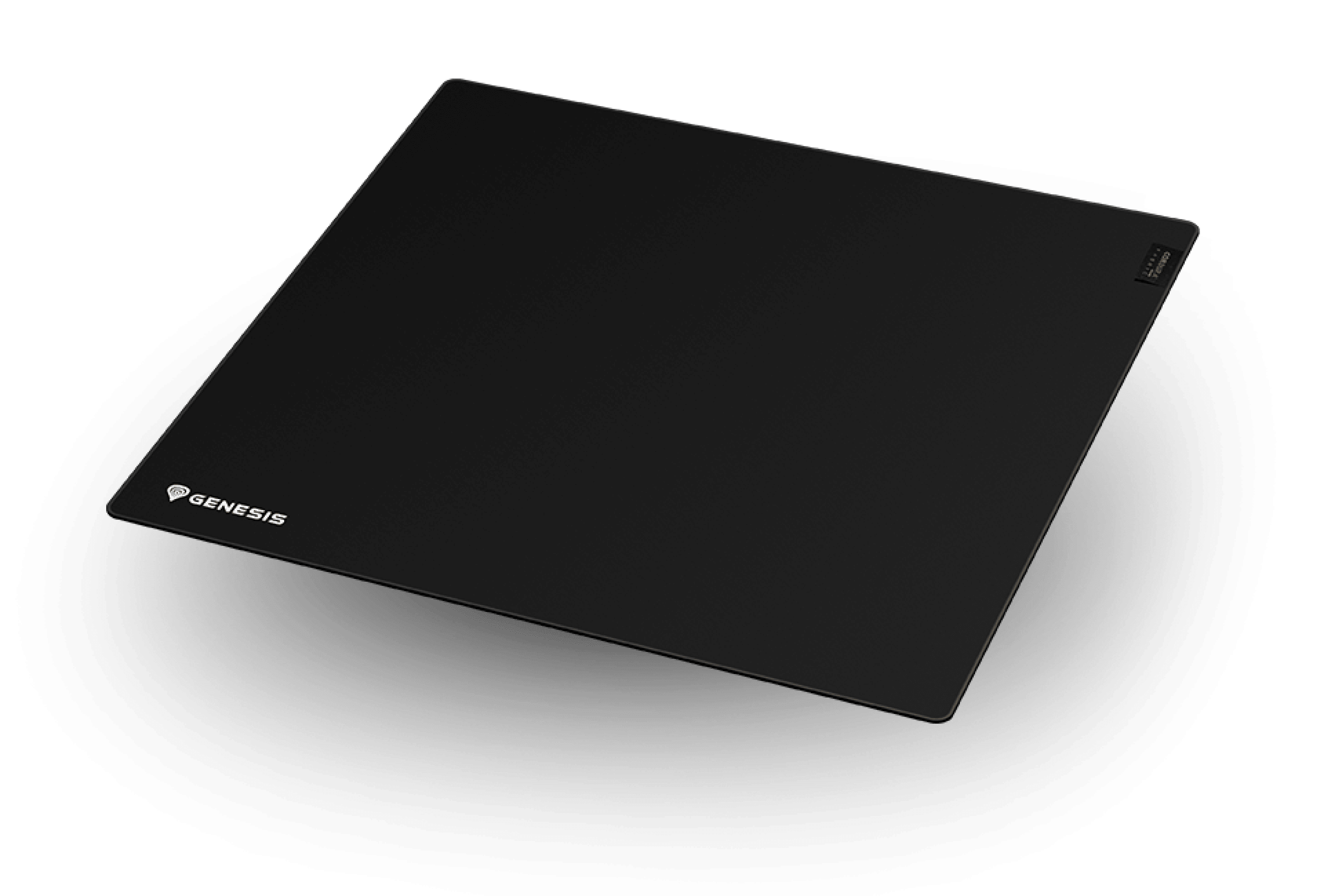 Large black gaming mouse pad with a smooth surface, featuring the Genesis logo in the corner. Dimensions: 450x400mm