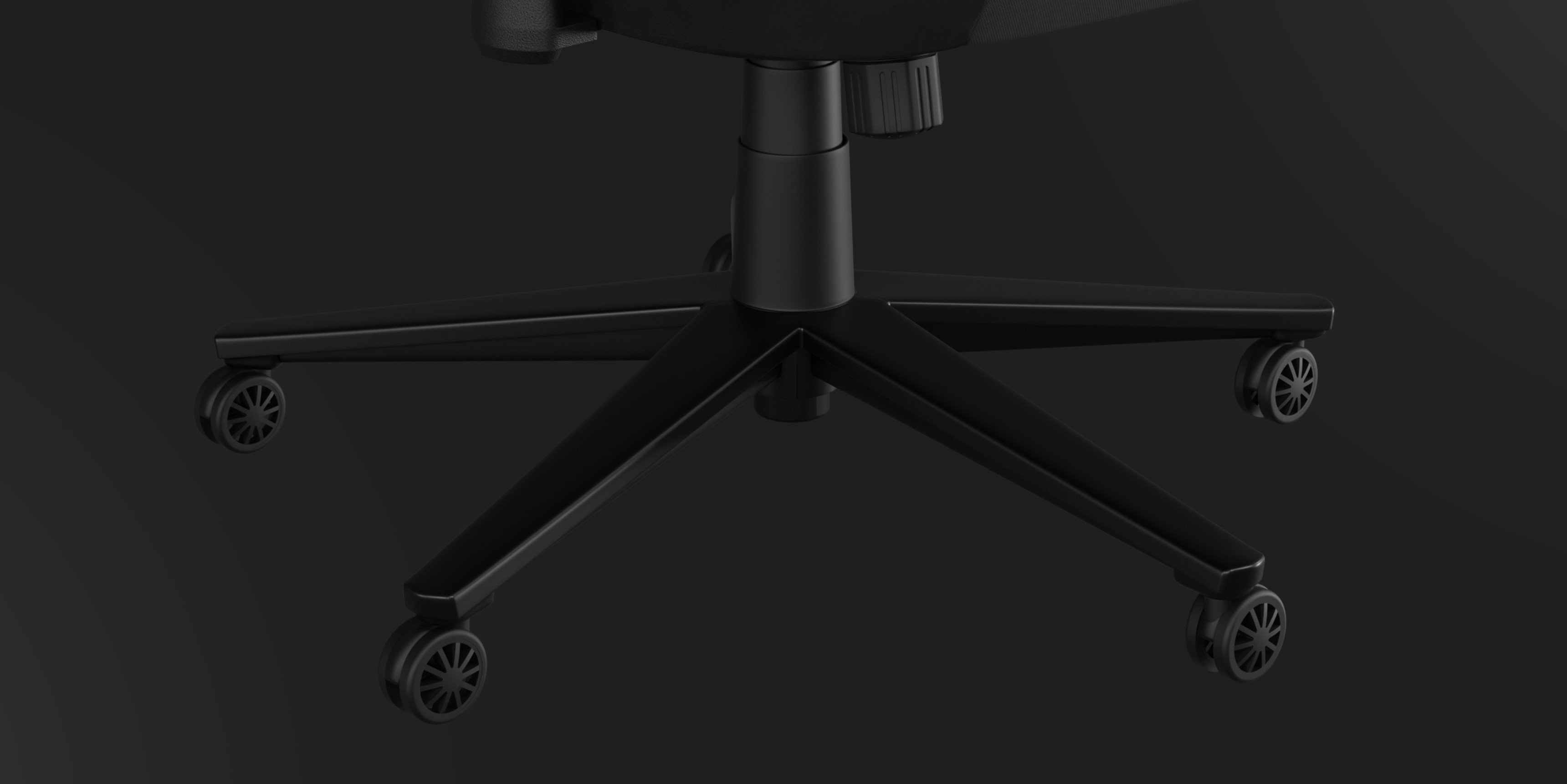 Black office chair base with five wheels and an adjustable height feature.