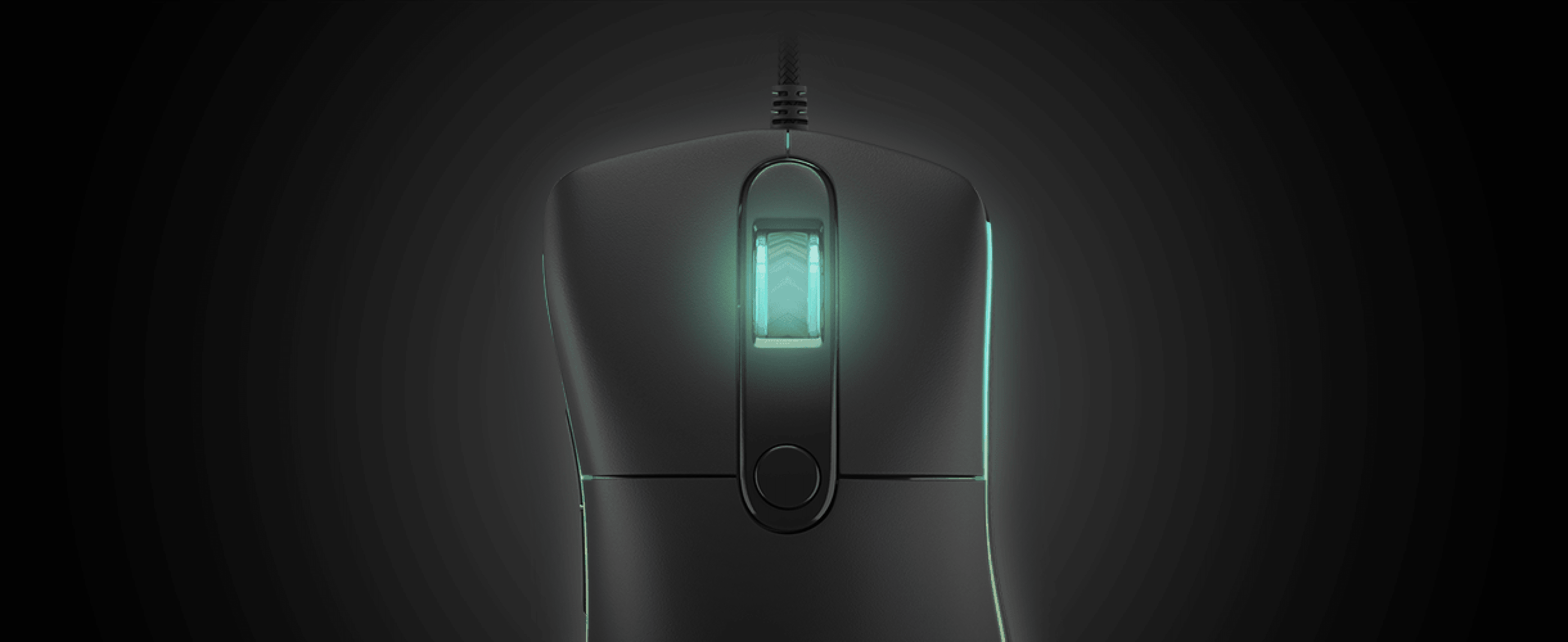 Black RGB gaming mouse with an illuminated scroll wheel and customizable lighting effects