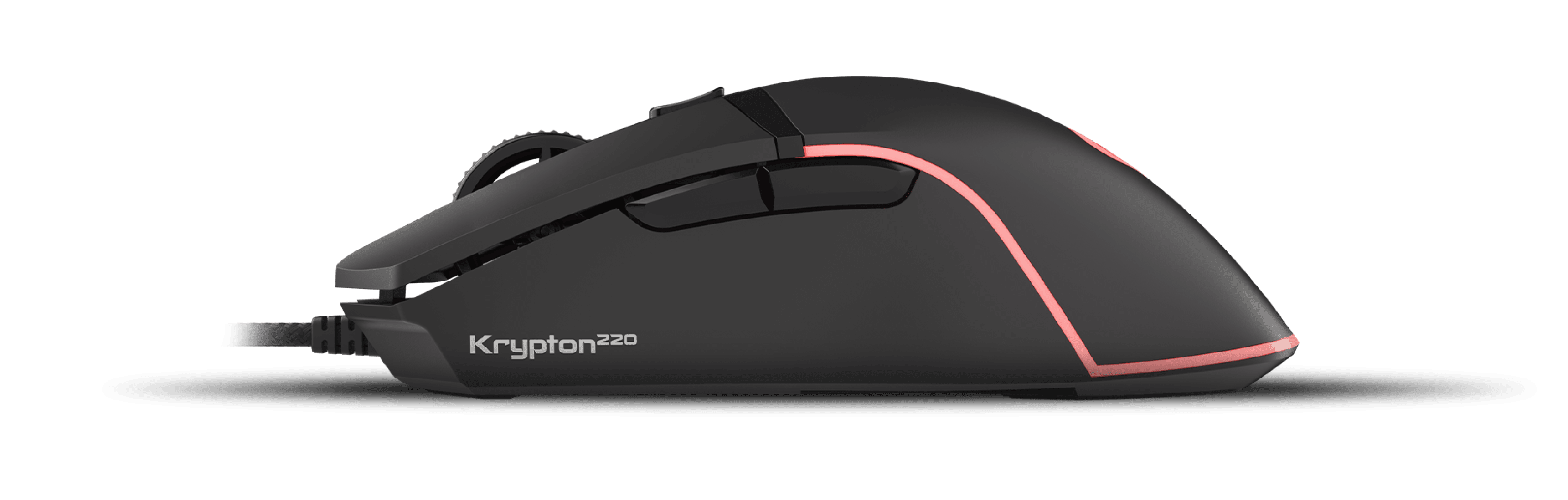 Black gaming mouse with programmable features, RGB lighting, and a maximum sensitivity of 6400 DPI