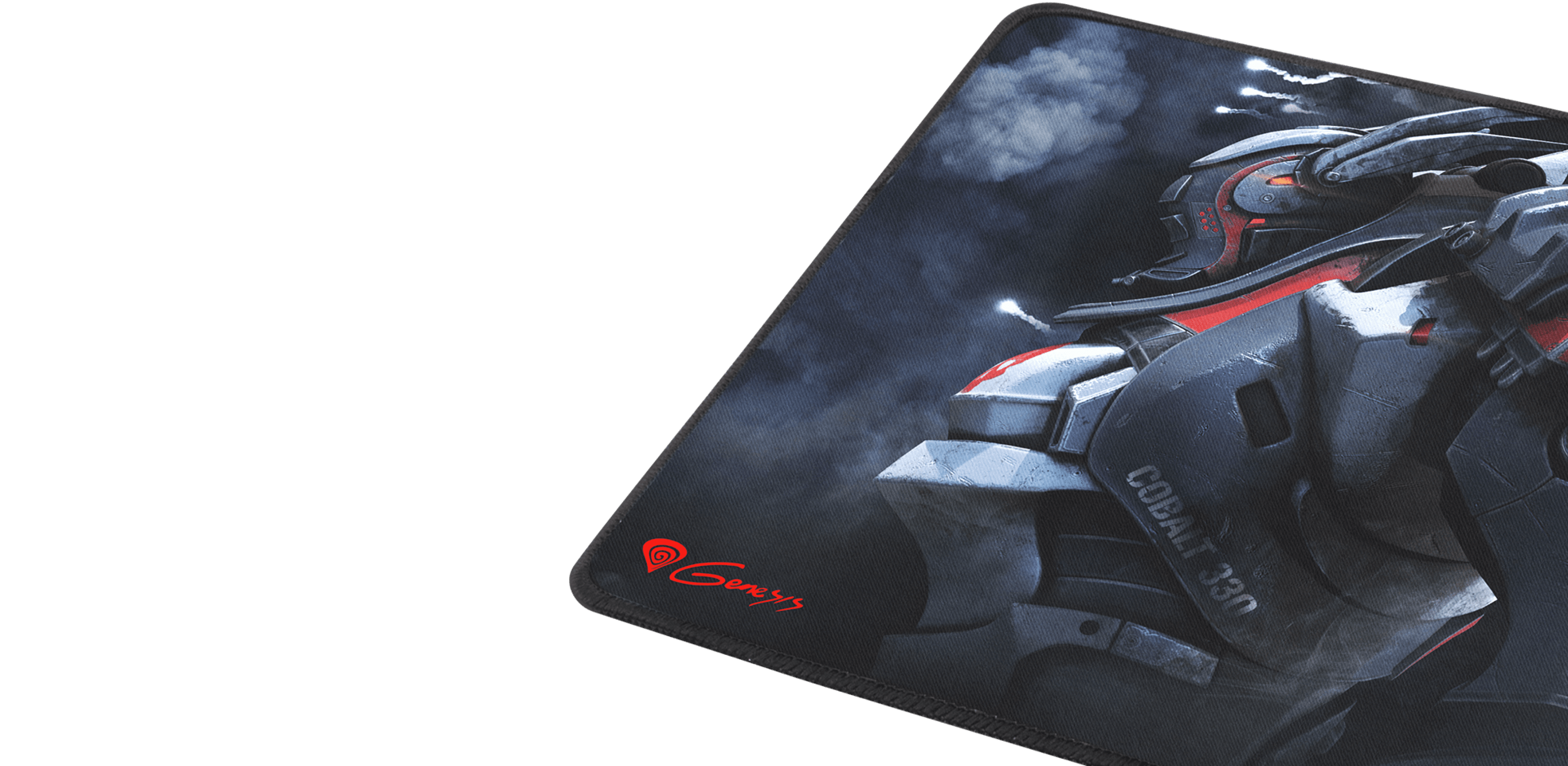 Mouse pad featuring a futuristic robot design with dark and smoky background.