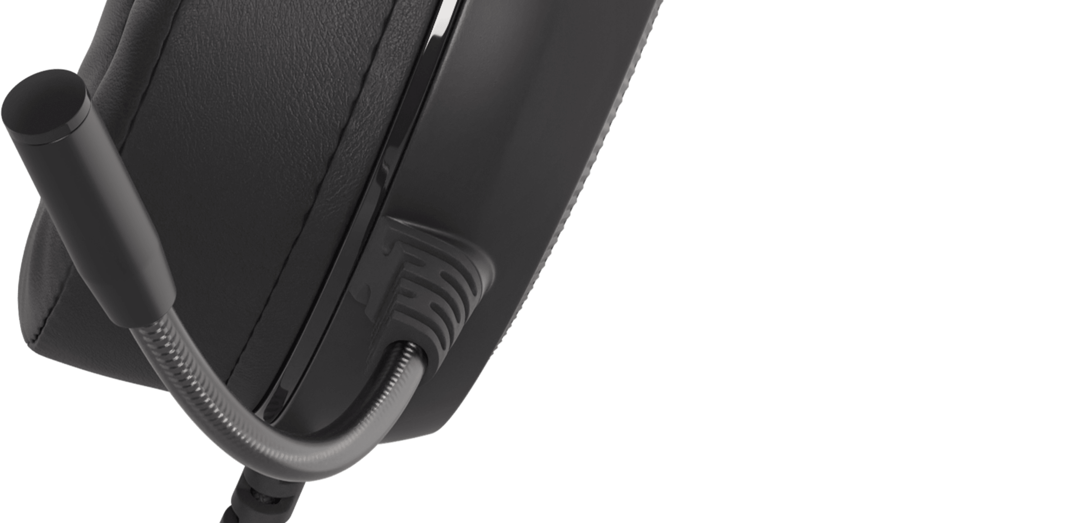 Black headset with a flexible microphone attached to one side.