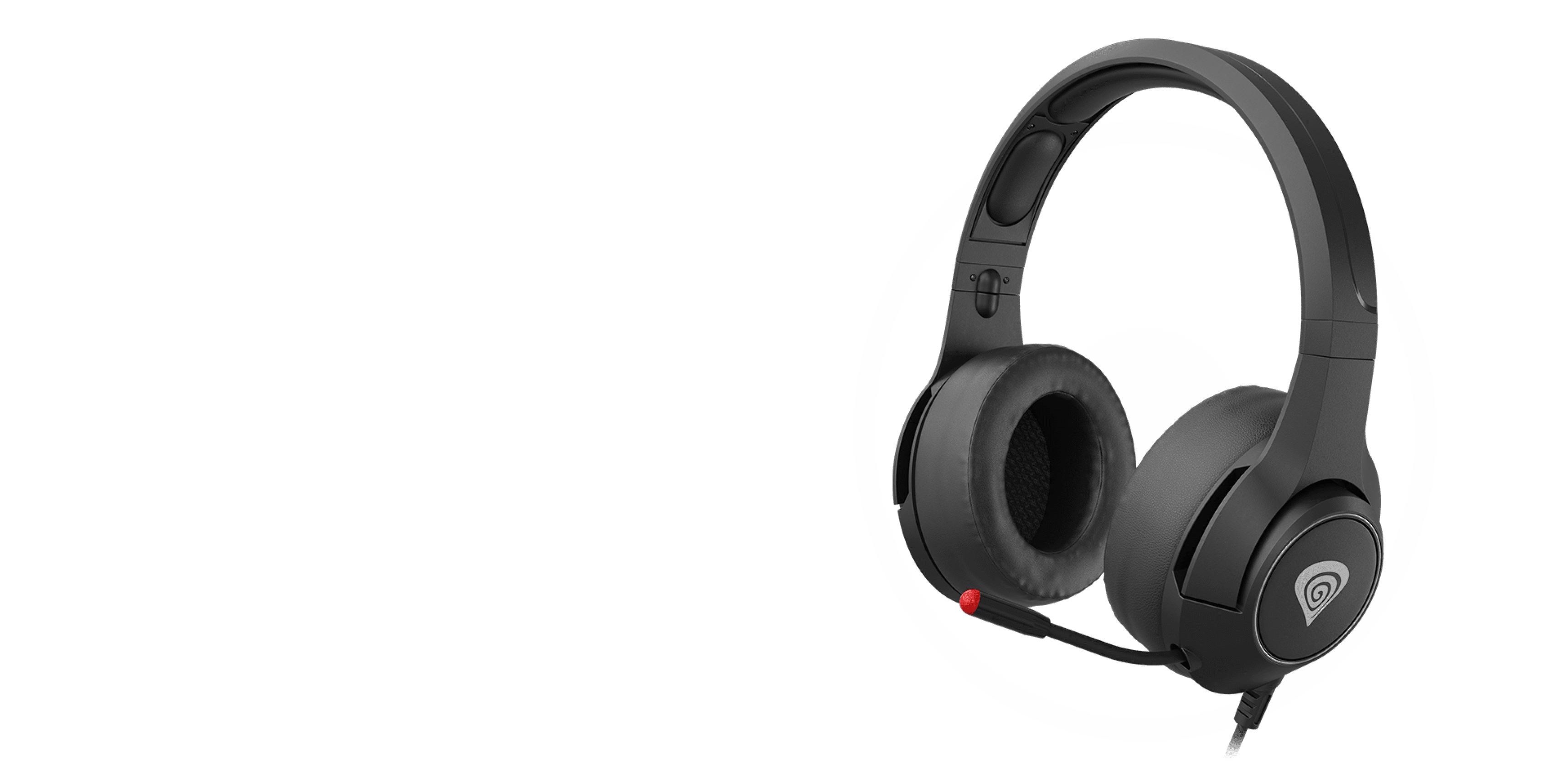 Black Genesis Argon 600 over-ear headphones with a built-in microphone and a detachable adapter