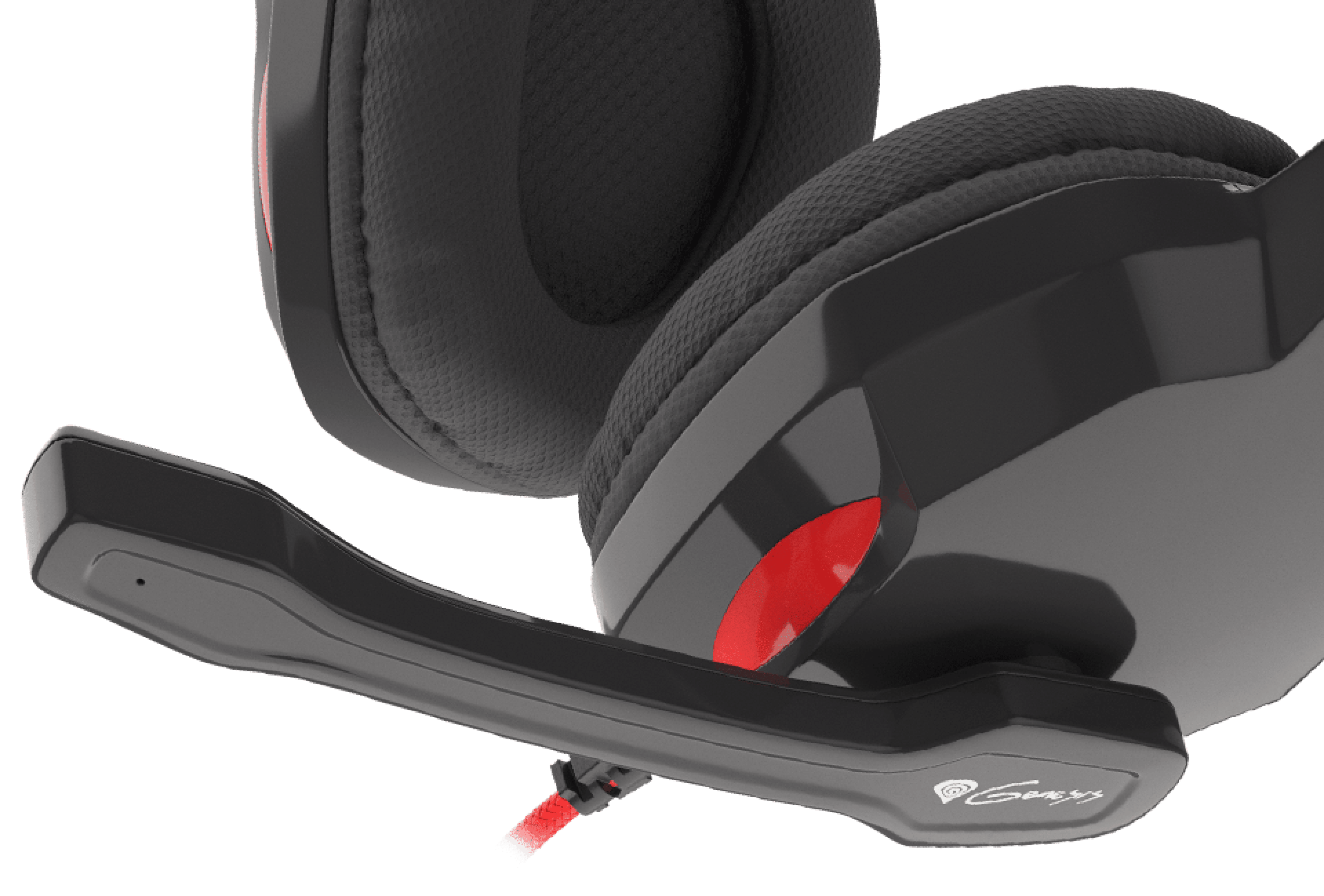 Headset with padded ear cups and an adjustable microphone for voice communication.