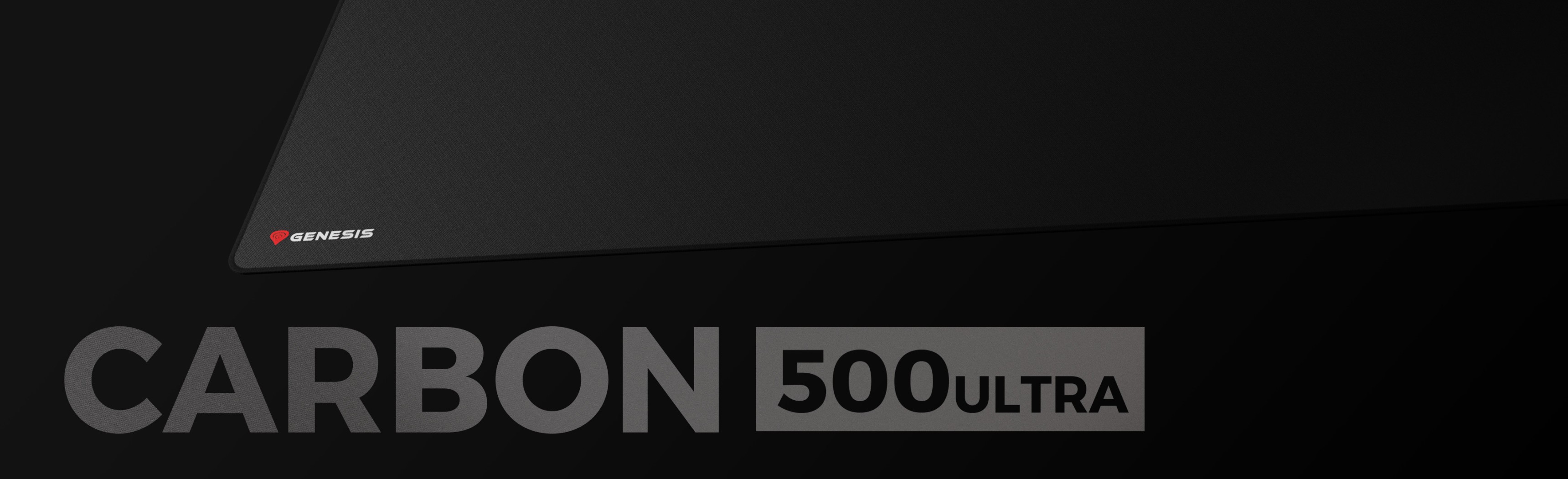 Large mouse pad with a sleek black design and brand logo prominently displayed