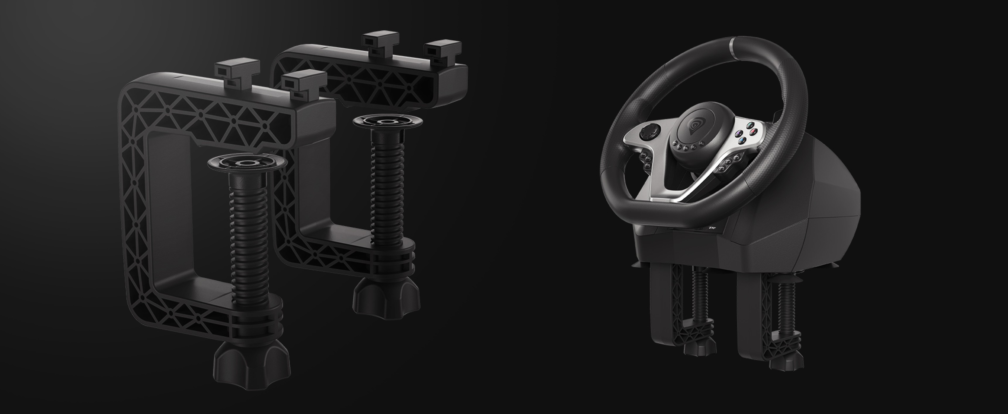 Steering wheel and clamps for gaming, compatible with PC, PS3, PS4, Xbox One, Xbox 360, and Nintendo Switch