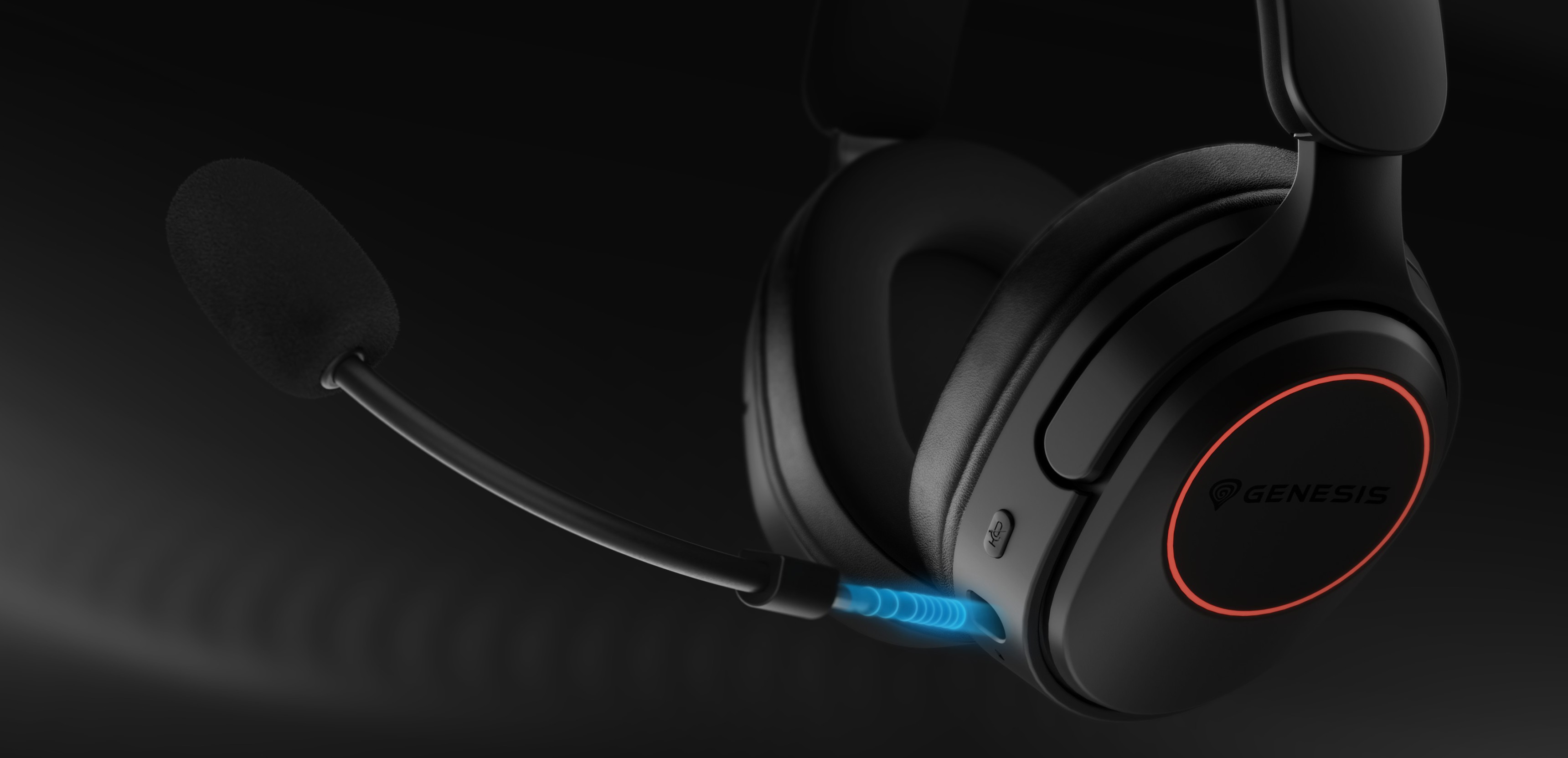 Black gaming headset with a detachable microphone and glowing accents for style.