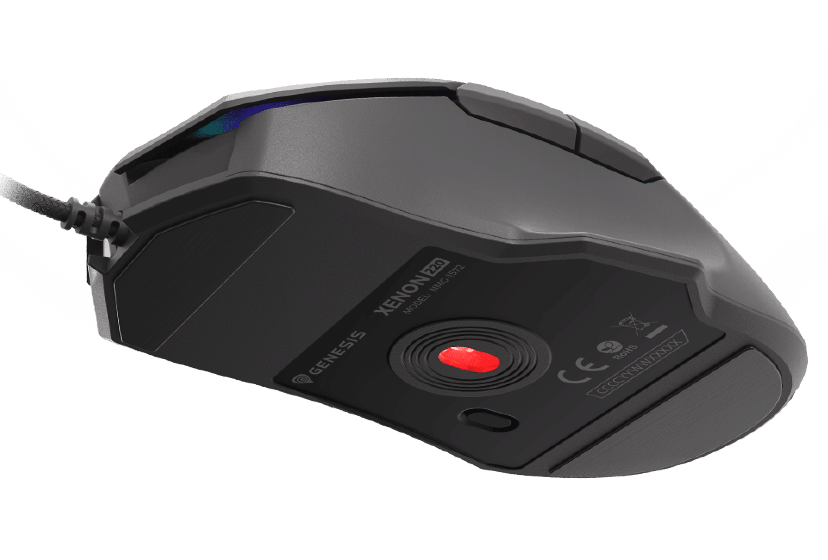 Gaming mouse Genesis Xenon 220 G2 with 12800 DPI, RGB lighting, and silent click, featuring a sleek black design