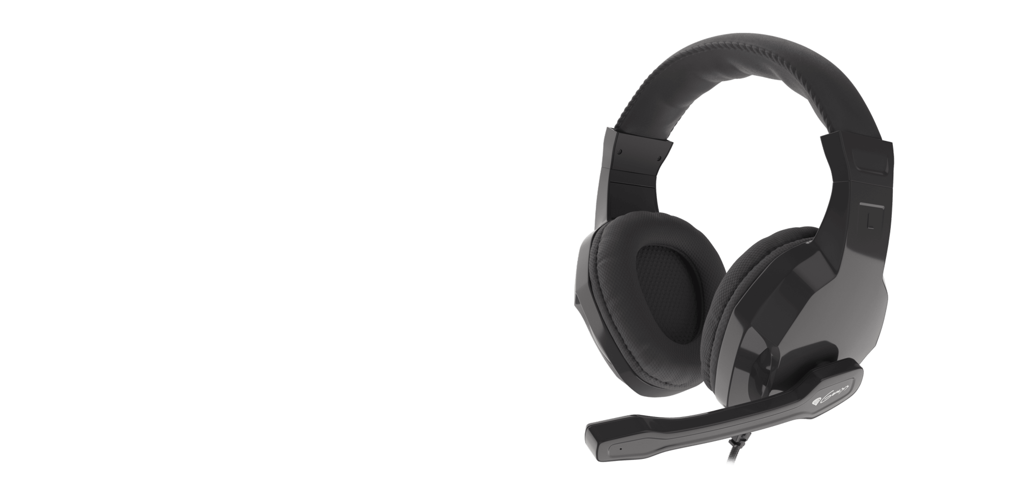 Headset with a black design, cushioned ear cups, and a removable microphone.