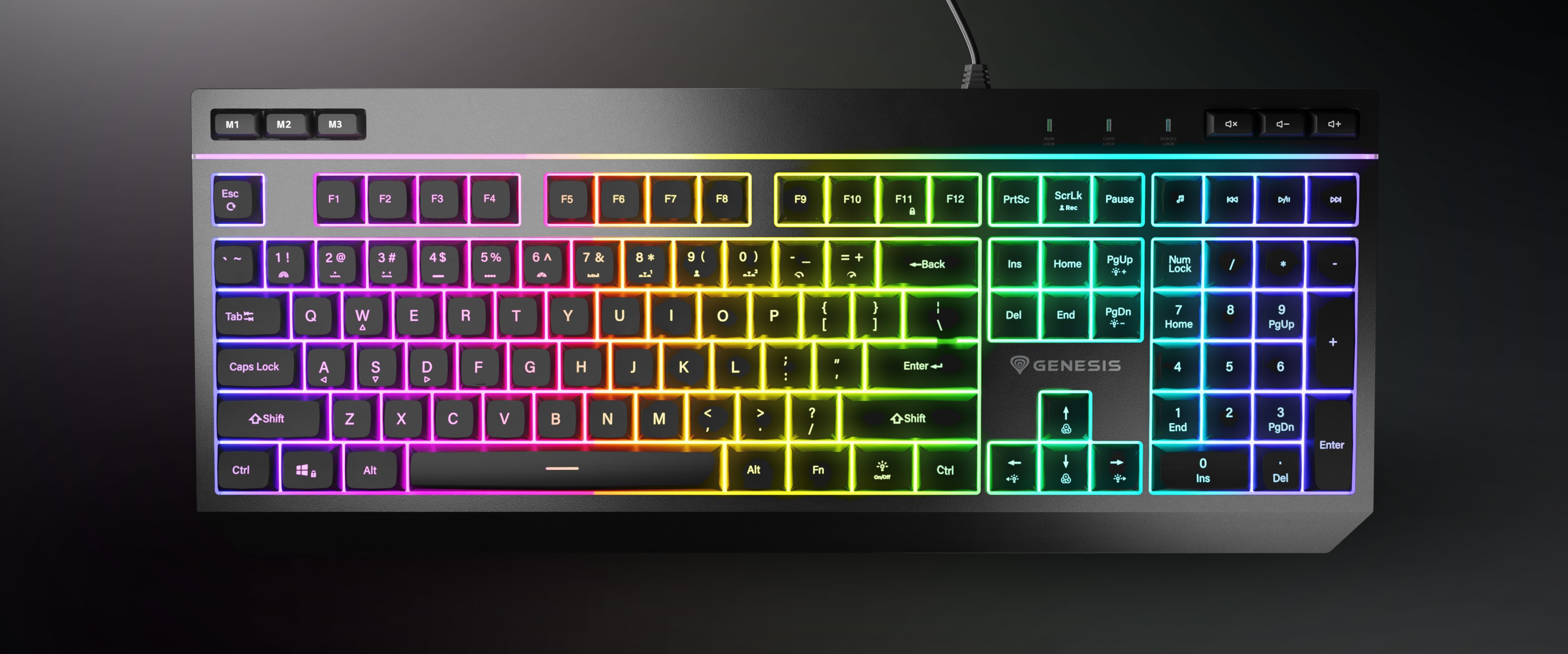 Gaming keyboard with programmable keys and vibrant multicolored backlighting