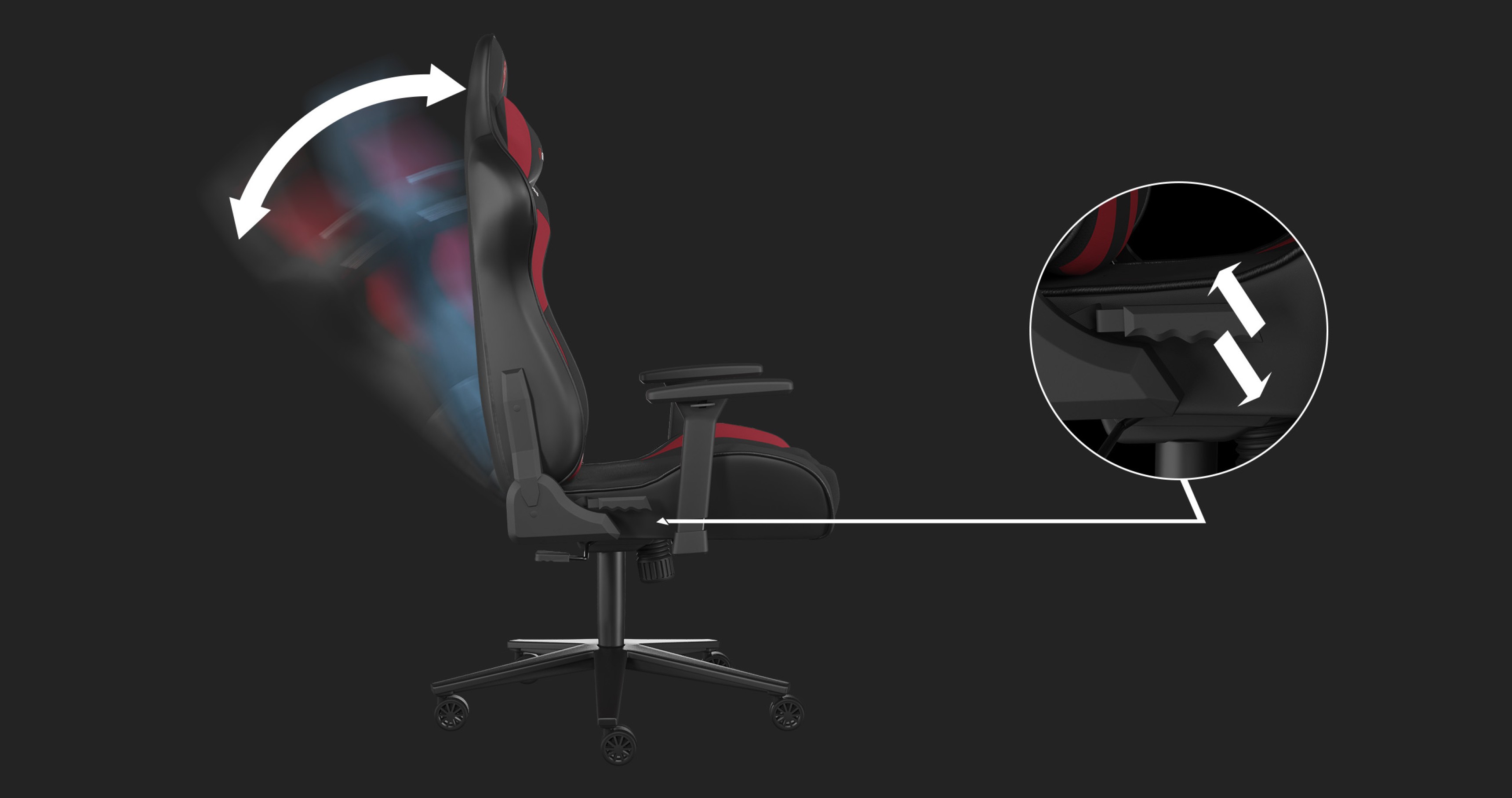 Gaming chair Genesis Nitro 720 in pink and black, featuring adjustable reclining back and ergonomic armrests