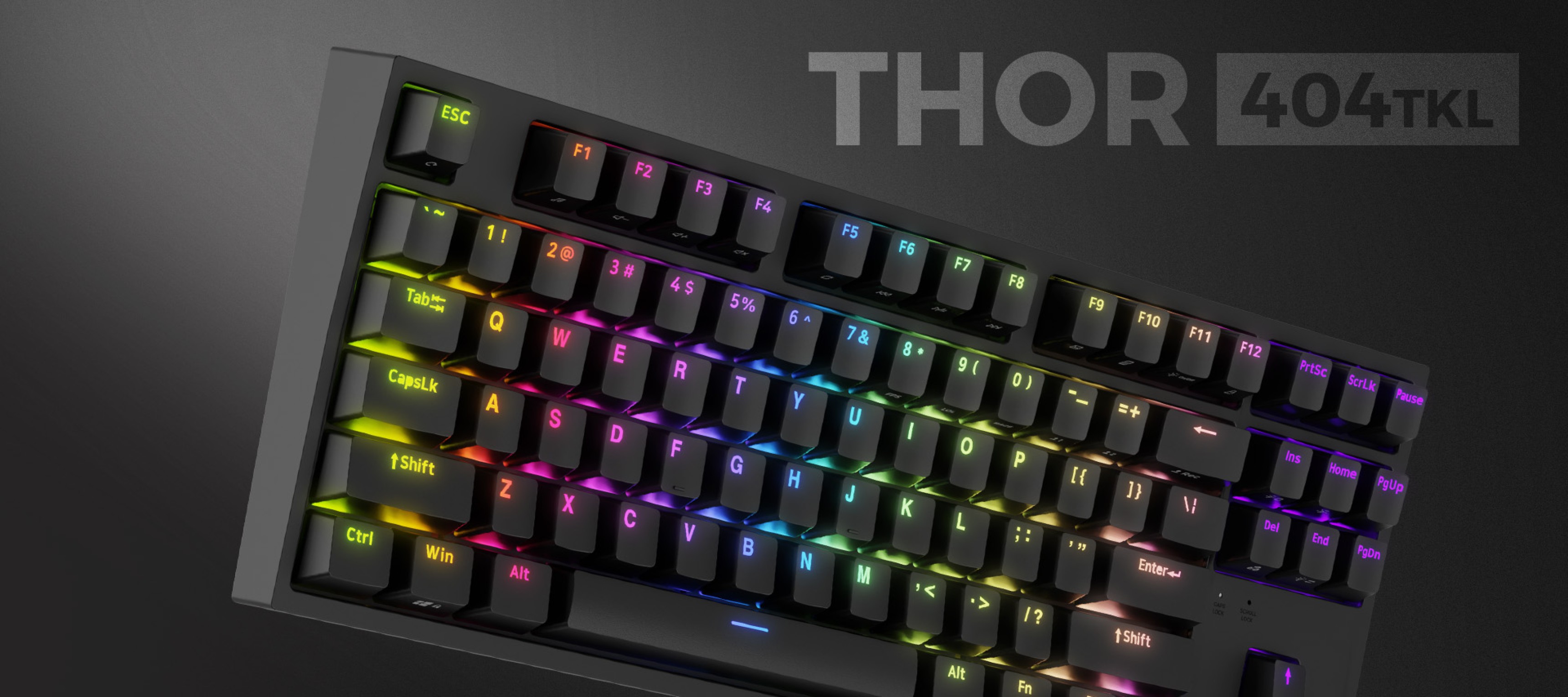 Black mechanical gaming keyboard with RGB backlighting and Gateron Yellow switches, featuring a tenkeyless (TKL) layout