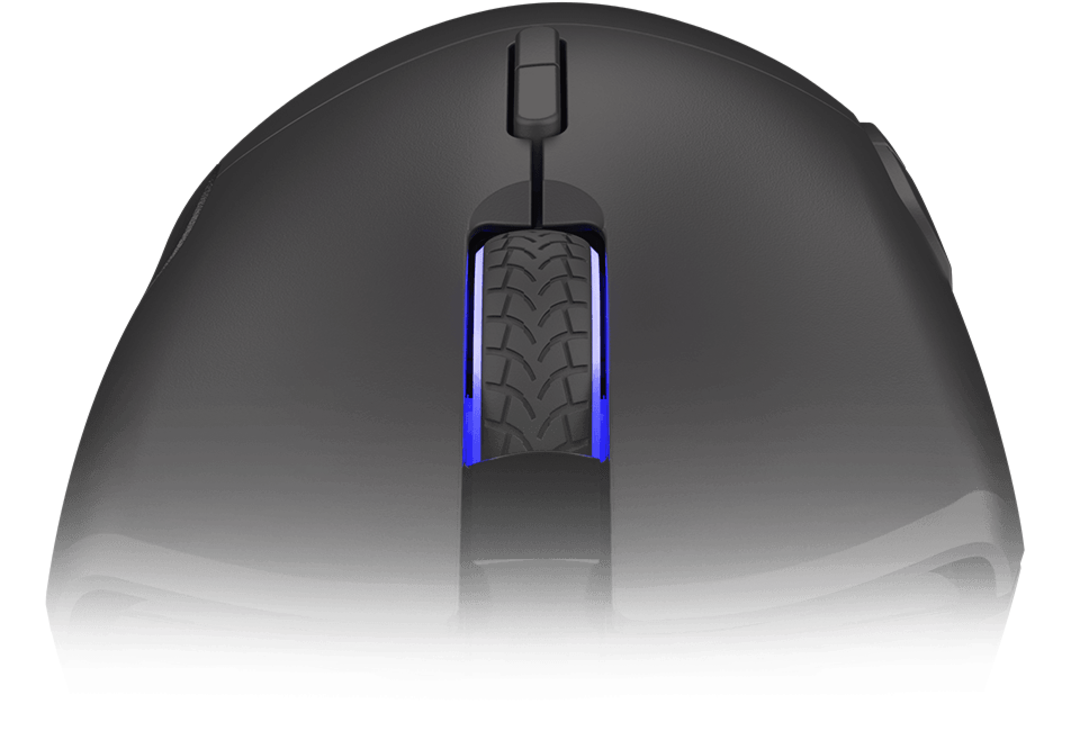 Top view of the Genesis Krypton 290 gaming mouse, featuring a textured scroll wheel and RGB lighting