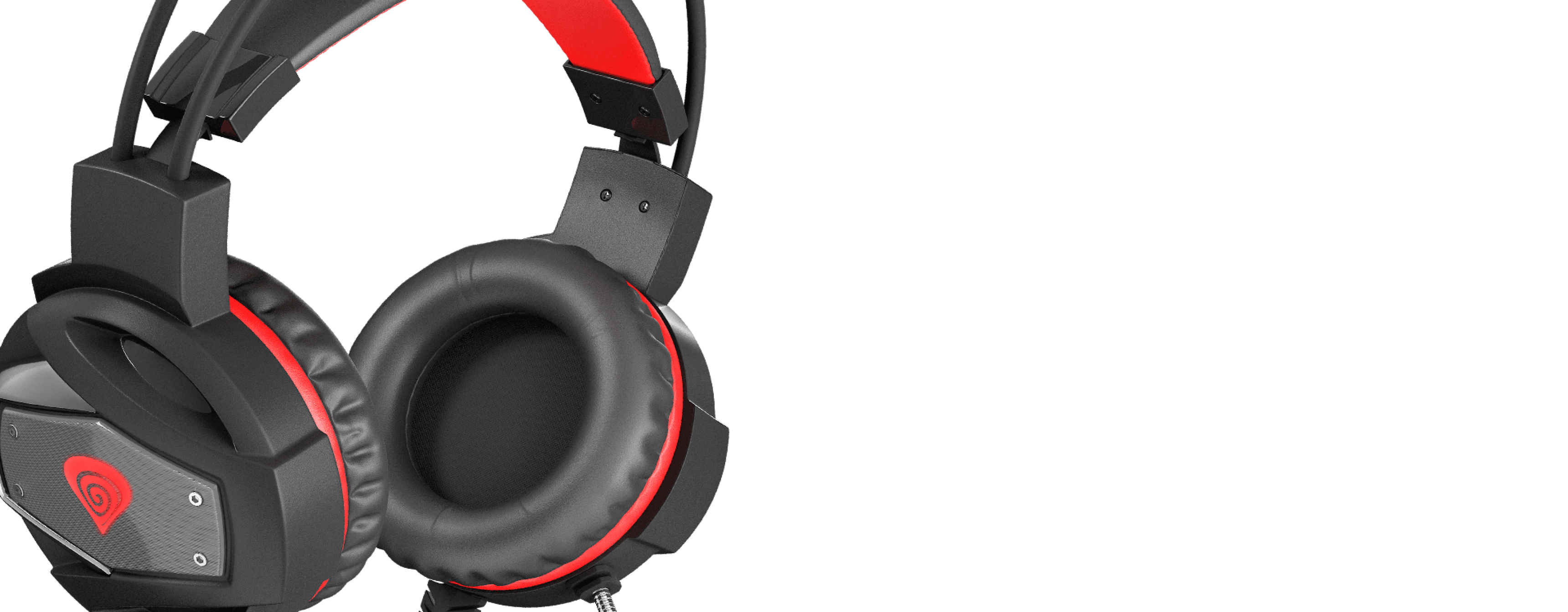 Headphones with black and red design, featuring large padded ear cups and a sturdy headband.