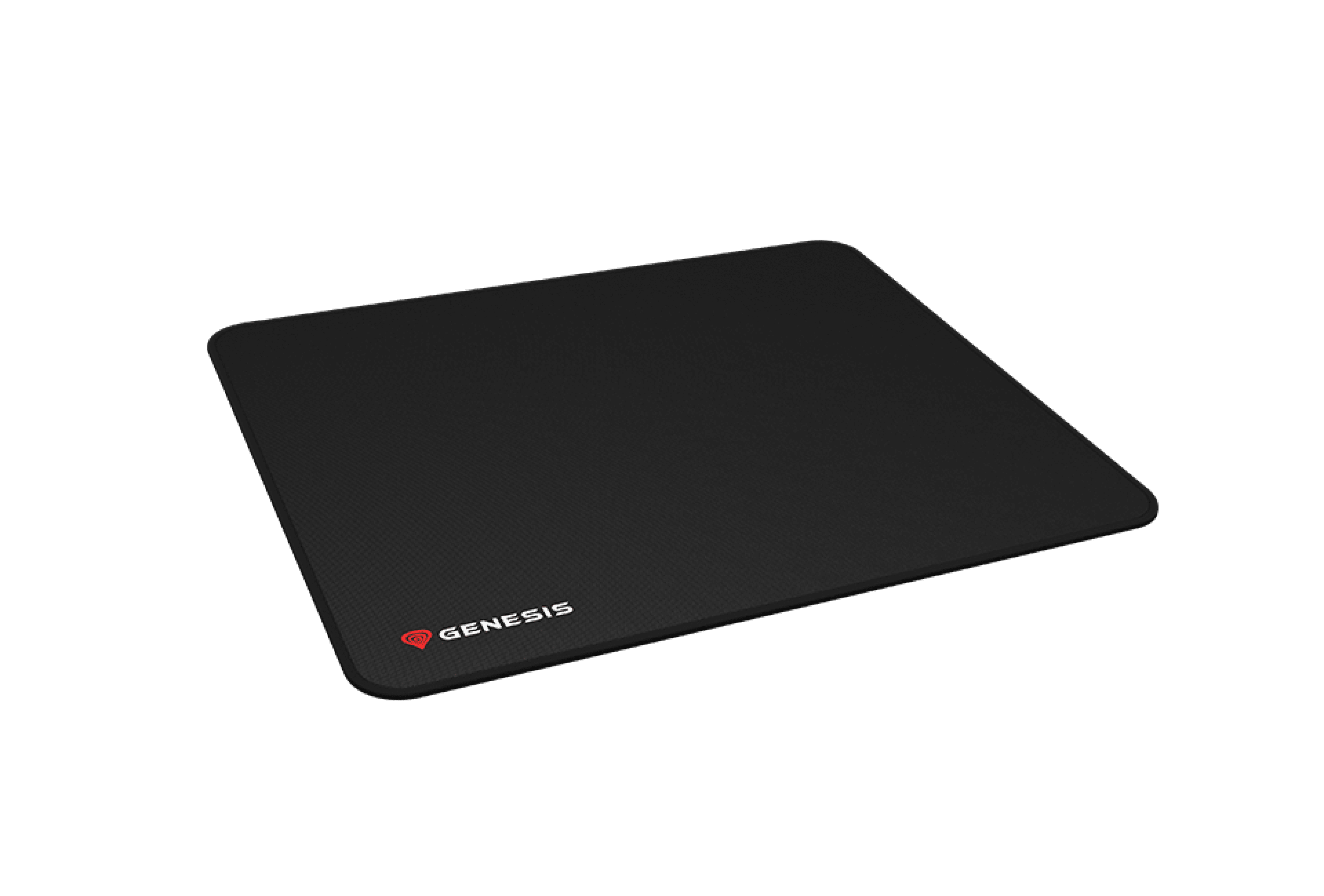 Black mouse pad with a sleek design featuring the Genesis logo in the bottom corner. Dimensions are 300x250mm