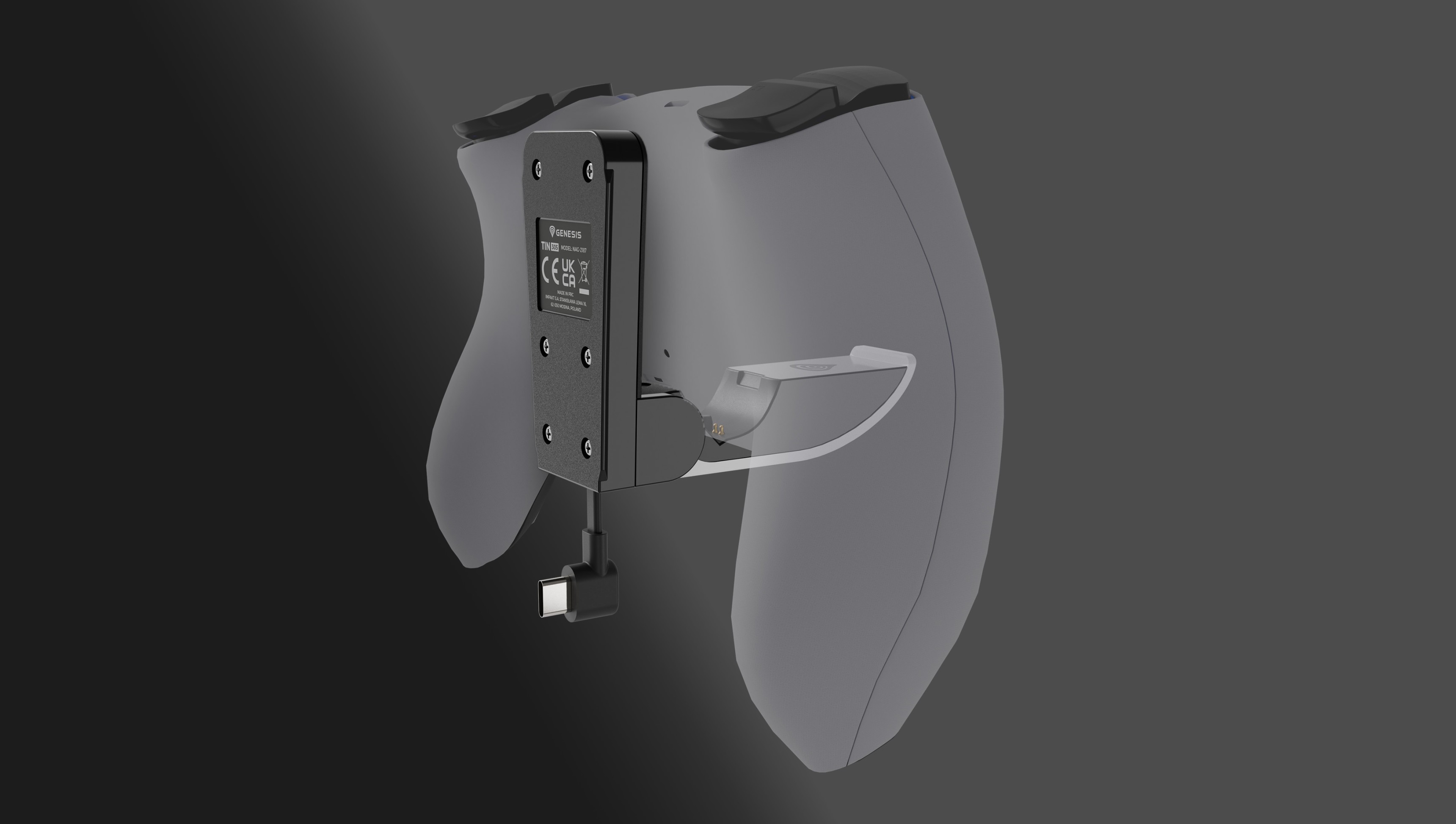 Charging dock for Genesis TIN 305 controllers, compatible with PS5 Slim, with a sleek design and easy connections